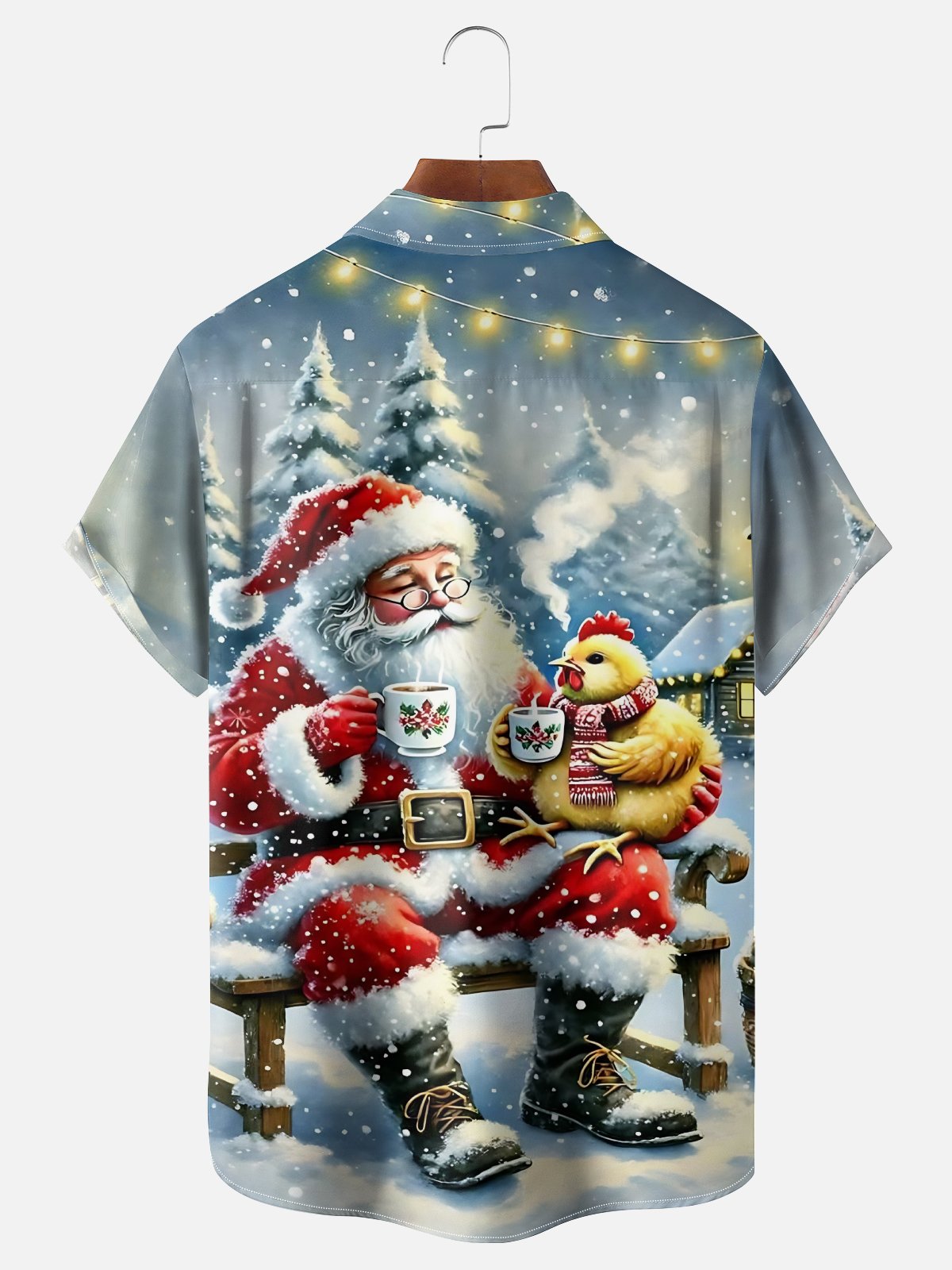Moisture-wicking Christmas Santa Claus Chicken Chest Pocket Casual Shirt
