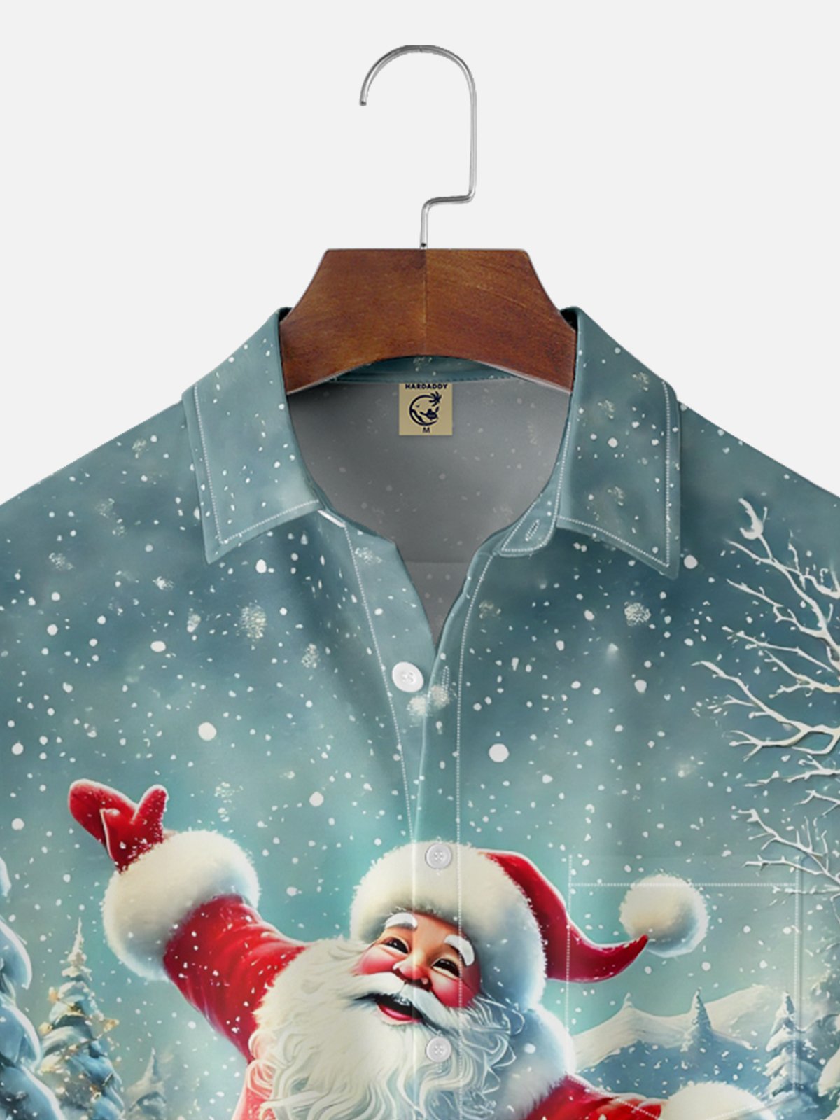 Moisture-wicking Christmas Santa Claus Chest Pocket Casual Shirt