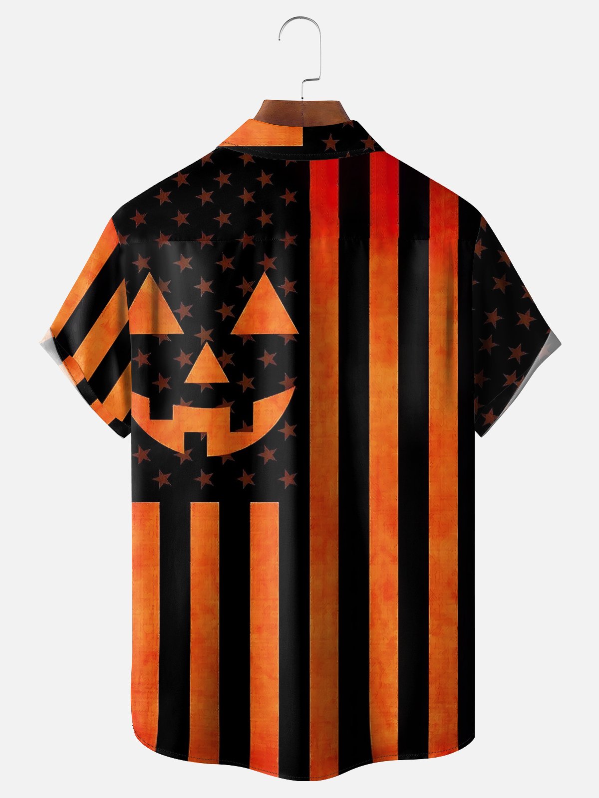 Moisture-wicking Halloween Pumpkin American Flag Funny Chest Pocket Casual Shirt
