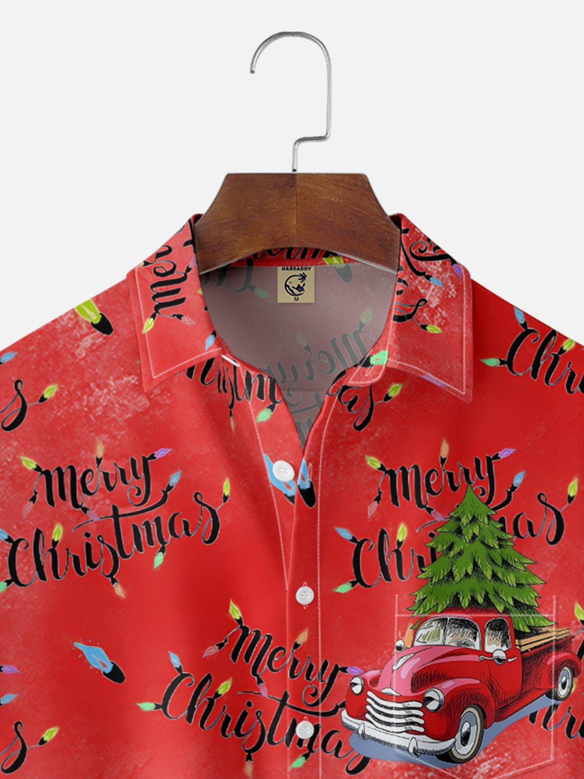 Moisture Wicking Merry Christmas Christmas Tree Car Chest Pocket Hawaiian Shirt
