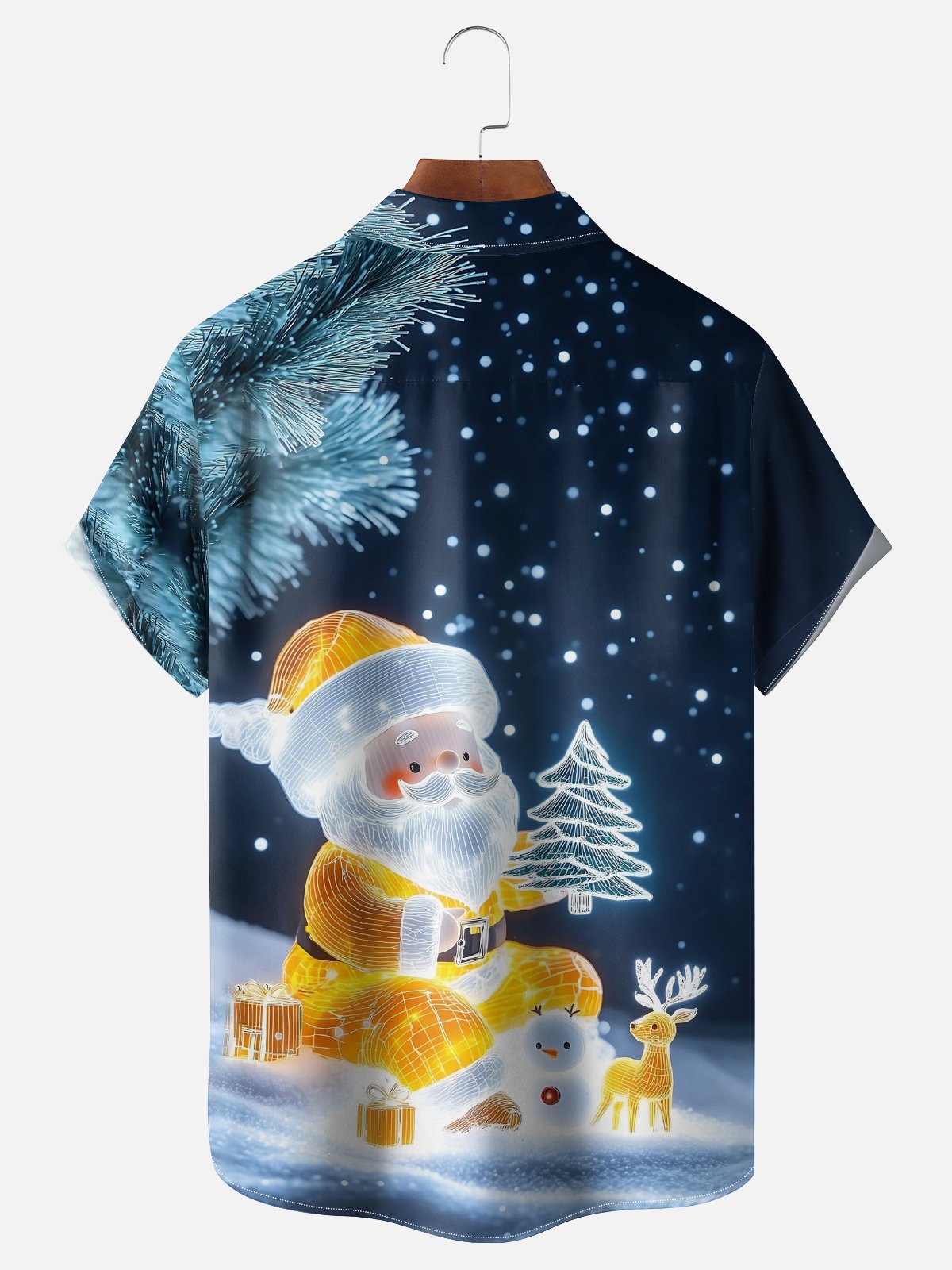 Moisture-wicking Christmas Santa Claus Fun Snow Scene Chest Pocket Casual Shirt