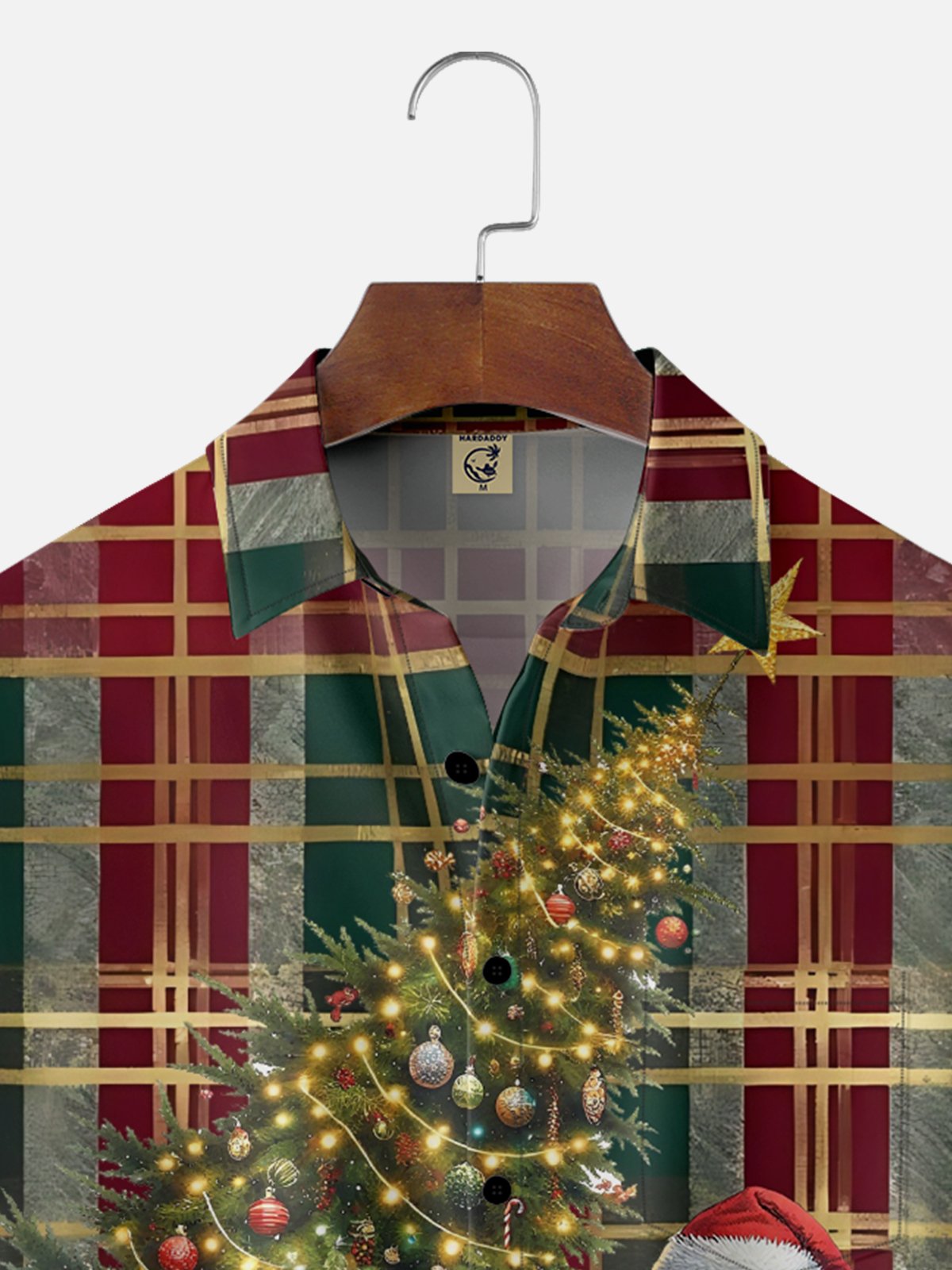 Moisture-Wicking Bigfoot Christmas Tree Lights Plaid Chest Pocket Hawaiian Shirt
