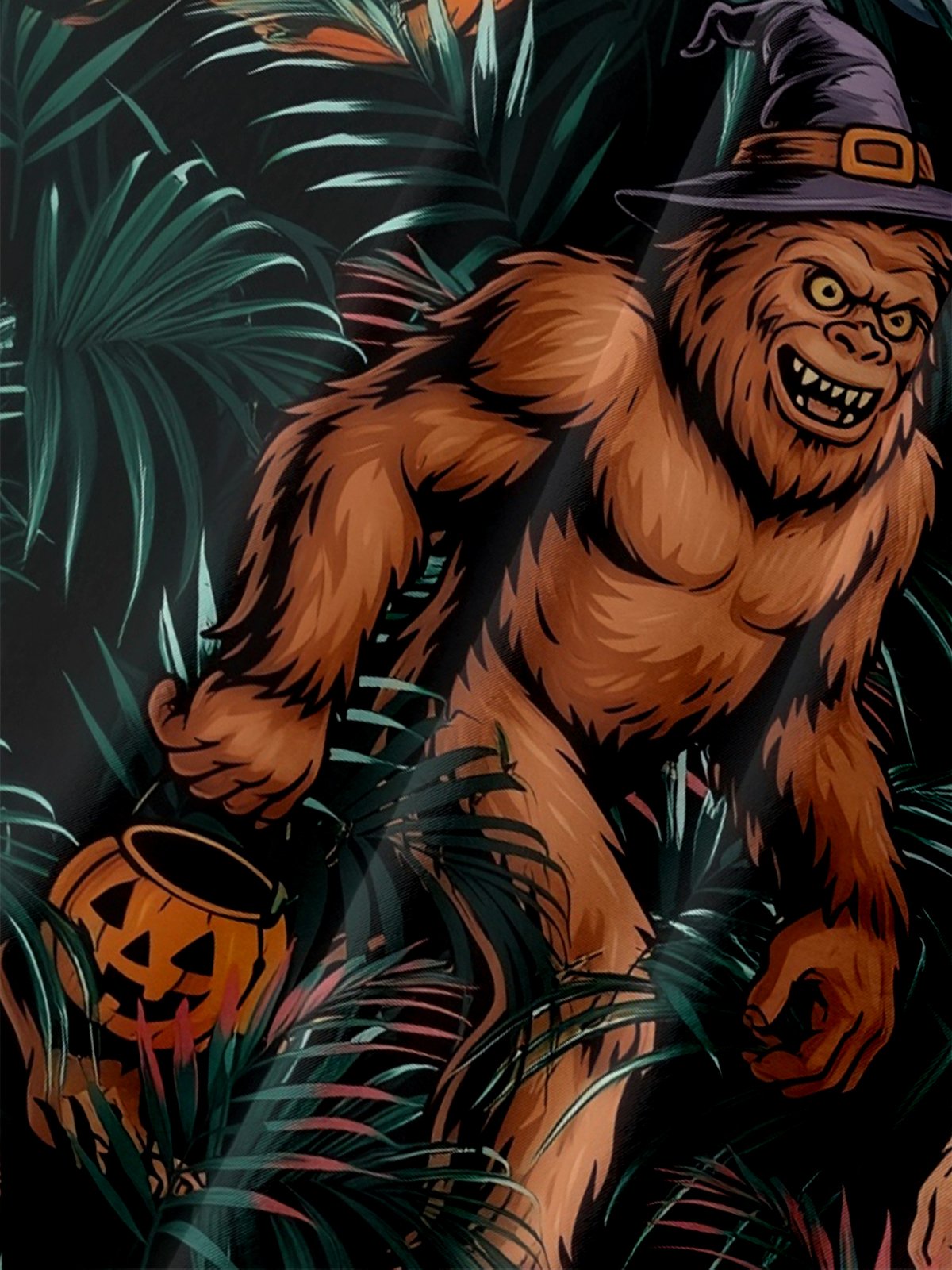 Moisture-wicking Halloween Bigfoot Pumpkin Chest Pocket Casual Shirt