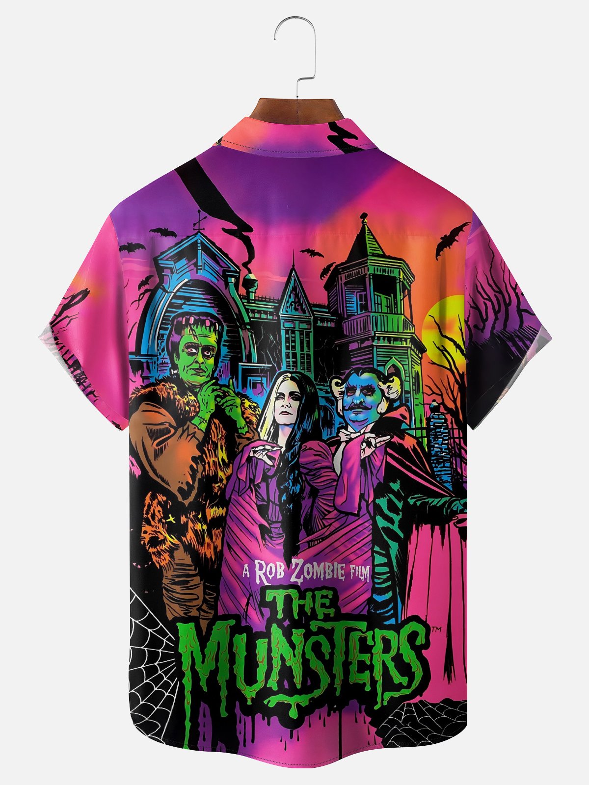 Moisture Wicking Halloween The Monsters Chest Pocket Hawaiian Shirt