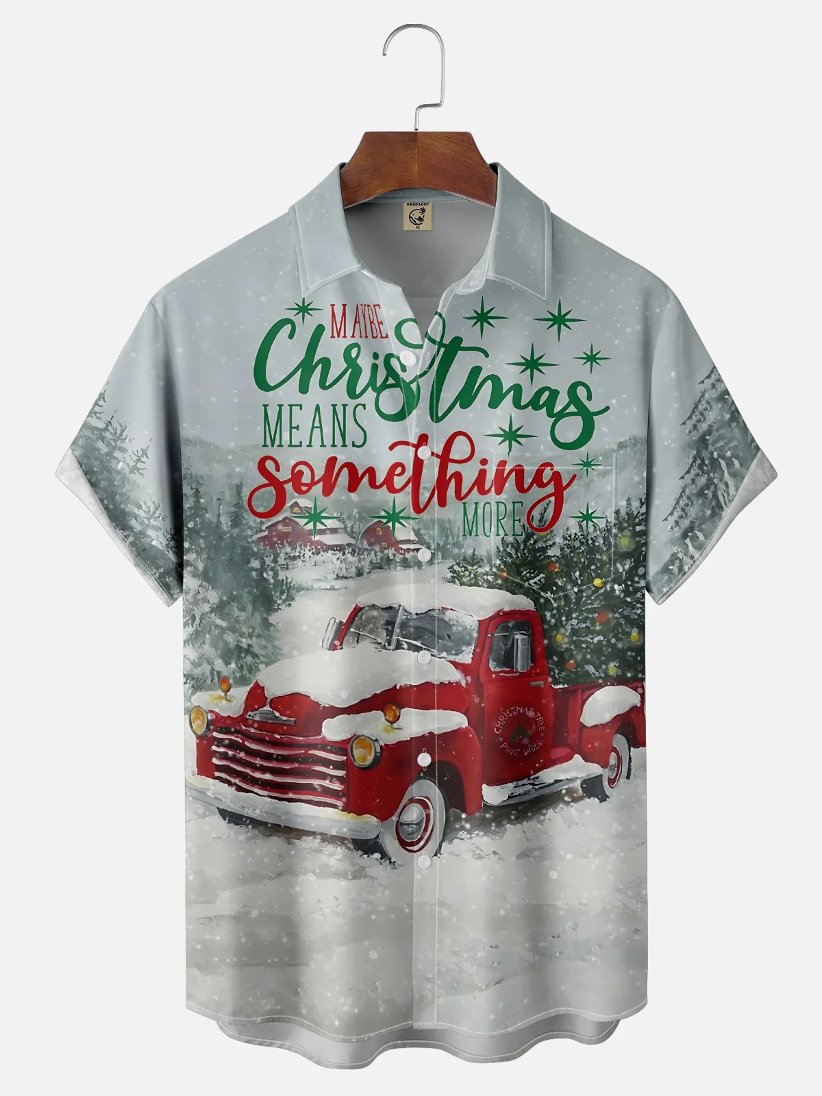 Moisture Wicking Merry Christmas Pickup Trucker Chest Pocket Hawaiian Shirt