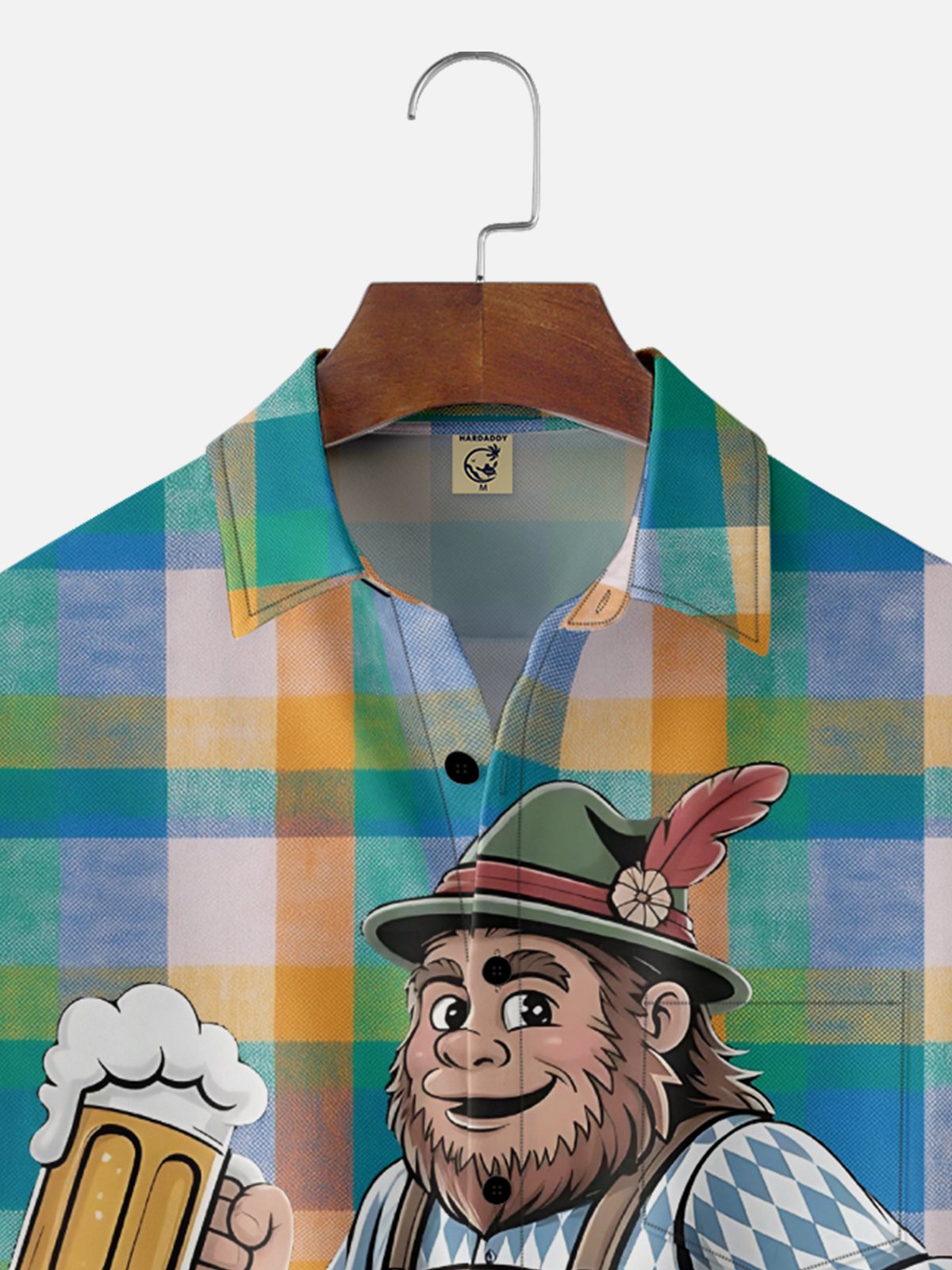 Moisture-Wicking Bartender Uniform With Bigfoot Beer Plaid Chest Pocket Hawaiian Shirt