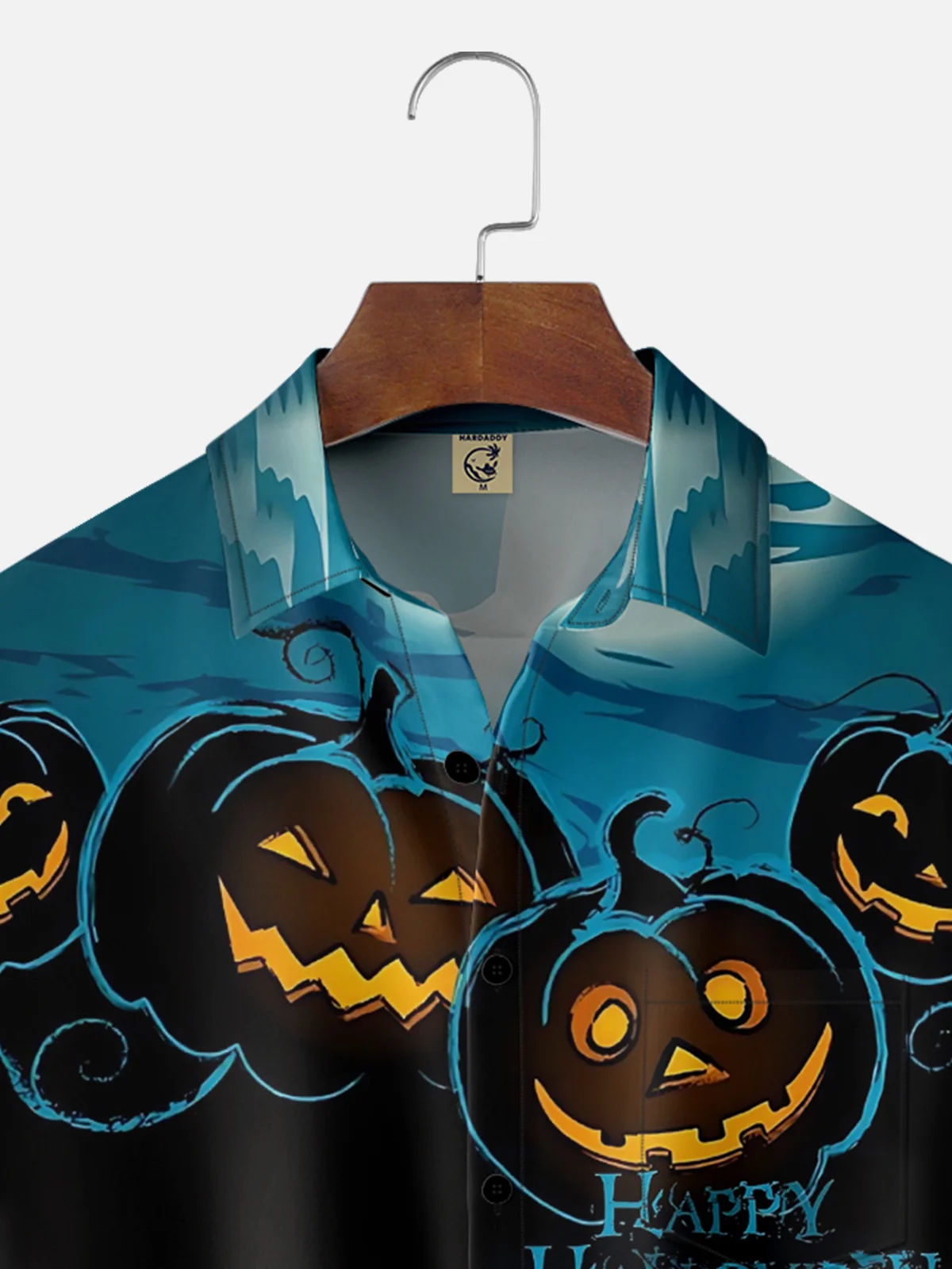 Moisture Wicking Halloween Pumpkin Chest Pocket Hawaiian Shirt