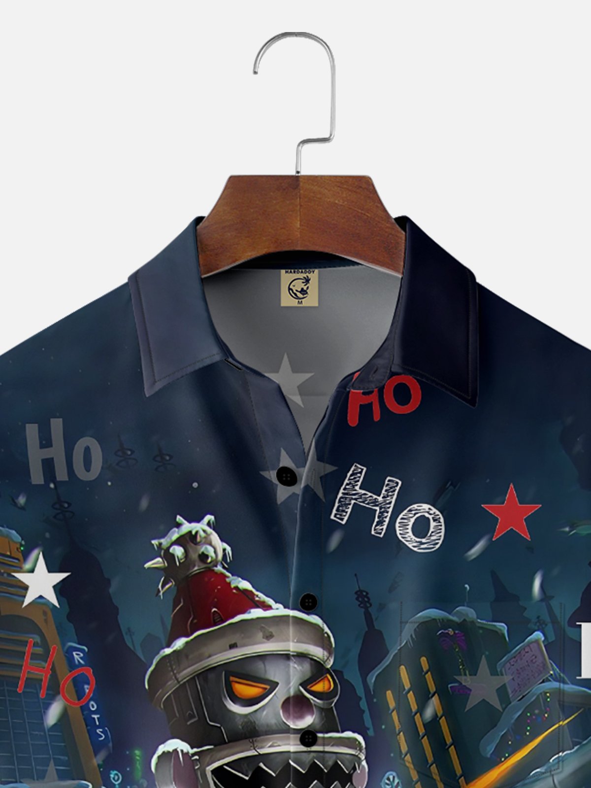 Moisture Wicking Christmas Santa Robot Chest Pocket Hawaiian Shirt