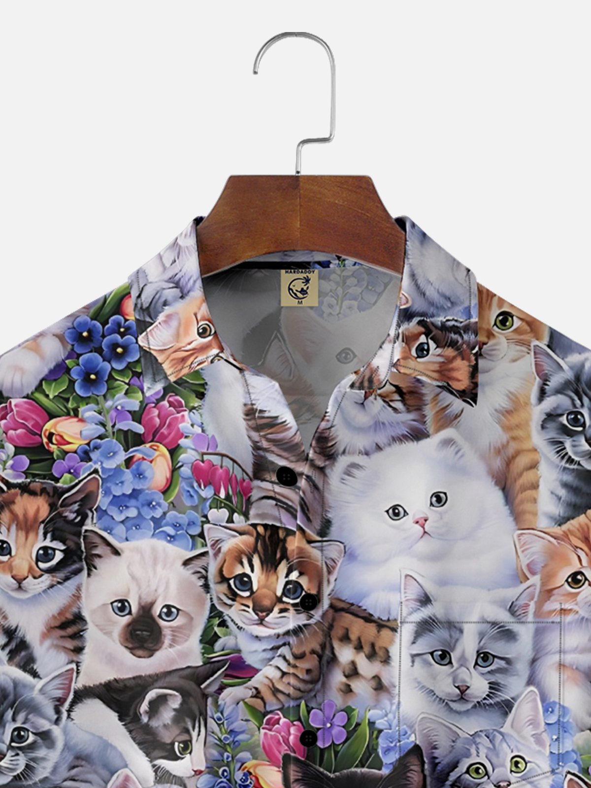 Moisture Wicking Floral Cat Chest Pocket Hawaiian Shirt