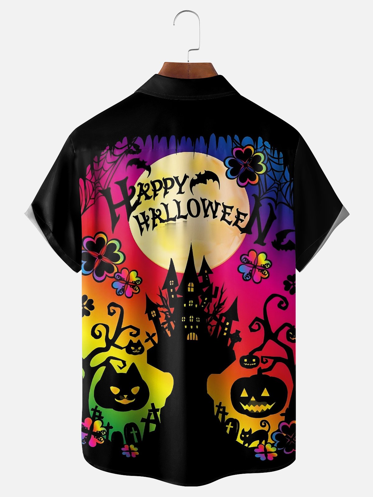 Moisture Wicking Halloween Happy Chest Pocket Hawaiian Shirt