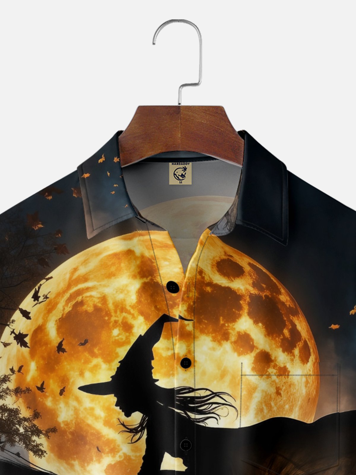 Moisture-wicking Halloween Witch Pumpkin Moon Castle Chest Pocket Casual Shirt