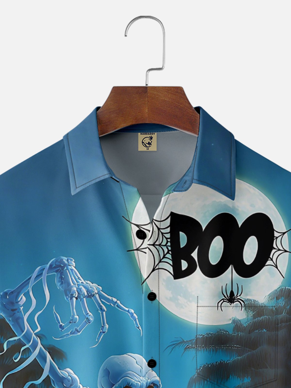 Moisture Wicking Halloween Skeleton Chasing Cat Chest Pocket Hawaiian Shirt