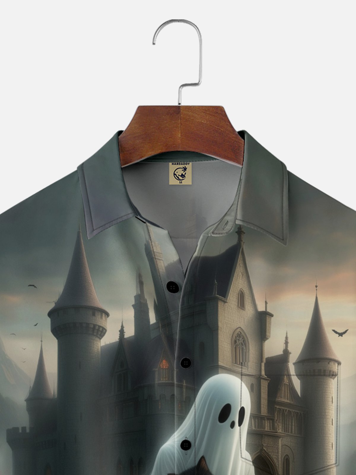 Moisture-wicking Halloween Ghost Cat Castle Chest Pocket Casual Shirt