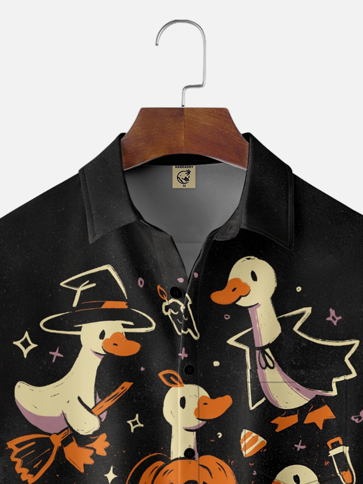 Hardaddy X Eduely Moisture-wicking Halloween Pumpkin Duck Chest Pocket Hawalian Shirt