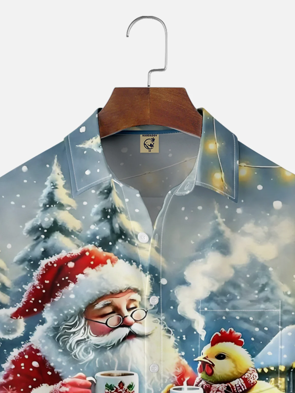 Moisture-wicking Christmas Santa Claus Chicken Chest Pocket Casual Shirt
