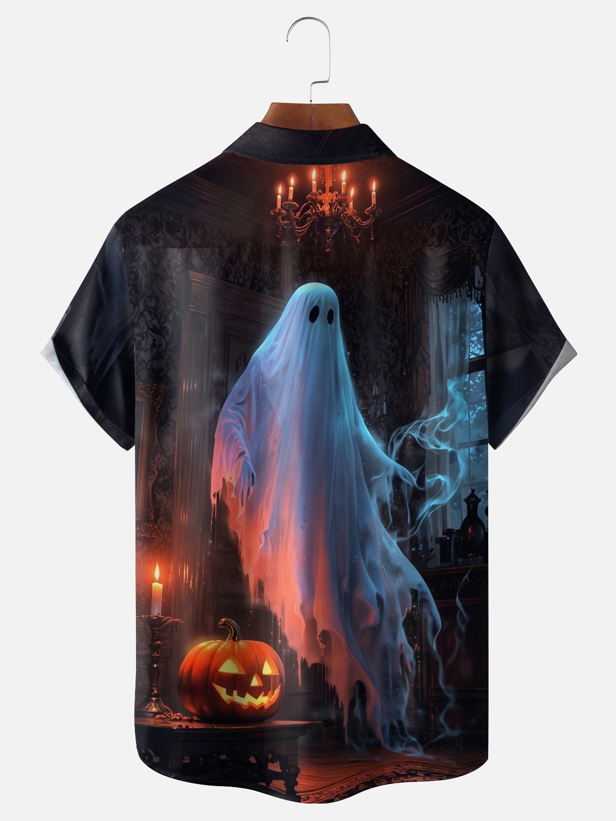 Moisture-wicking Halloween Ghost Pumpkin Castle Chest Pocket Casual Shirt