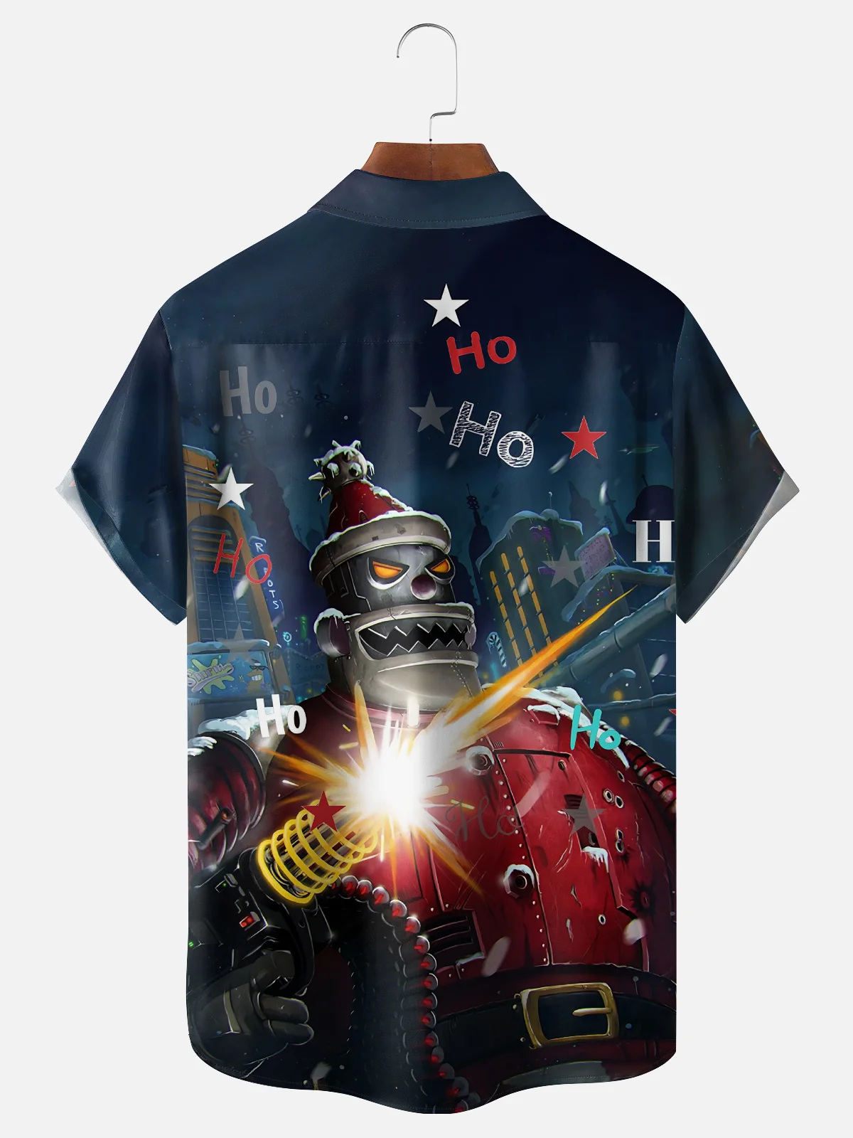 Moisture Wicking Christmas Santa Robot Chest Pocket Hawaiian Shirt