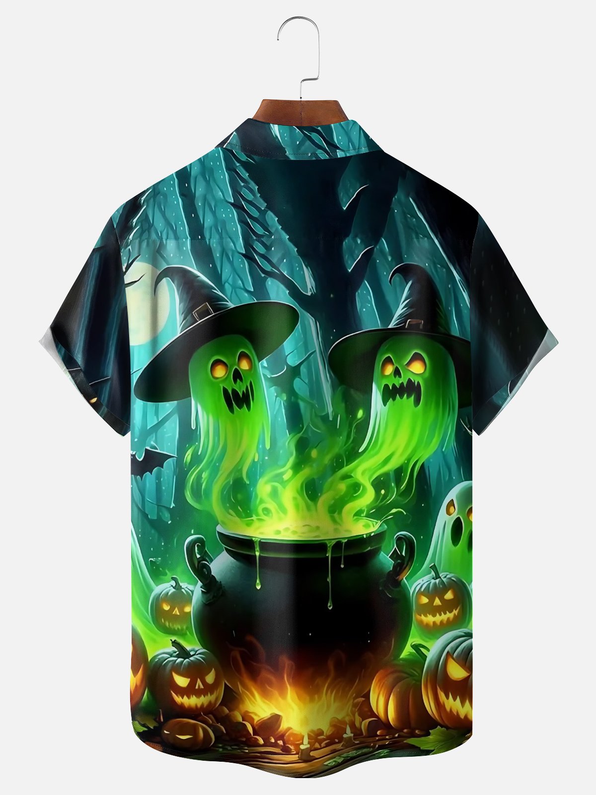 Moisture-wicking Halloween Ghost Pumpkin Fun Chest Pocket Casual Shirt