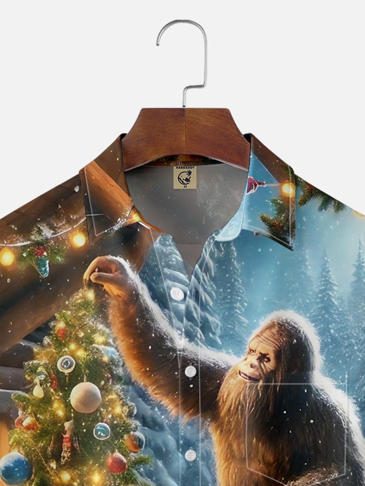 Moisture-wicking Christmas Bigfoot Funny Christmas Tree Chest Pocket Casual Shirt