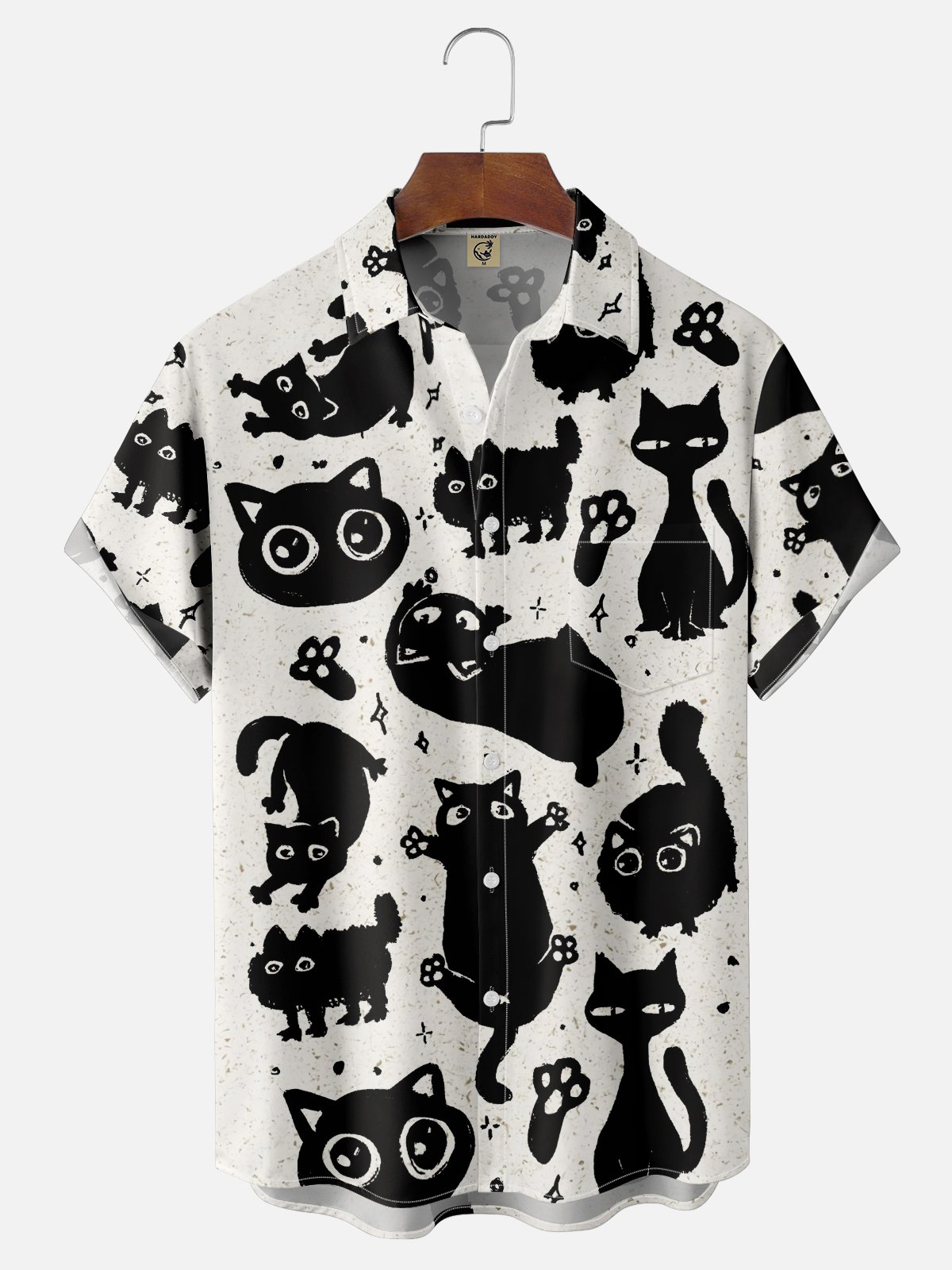 Hardaddy X Eduely Moisture-wicking Cat Cartoon Chest Pocket Hawalian Shirt