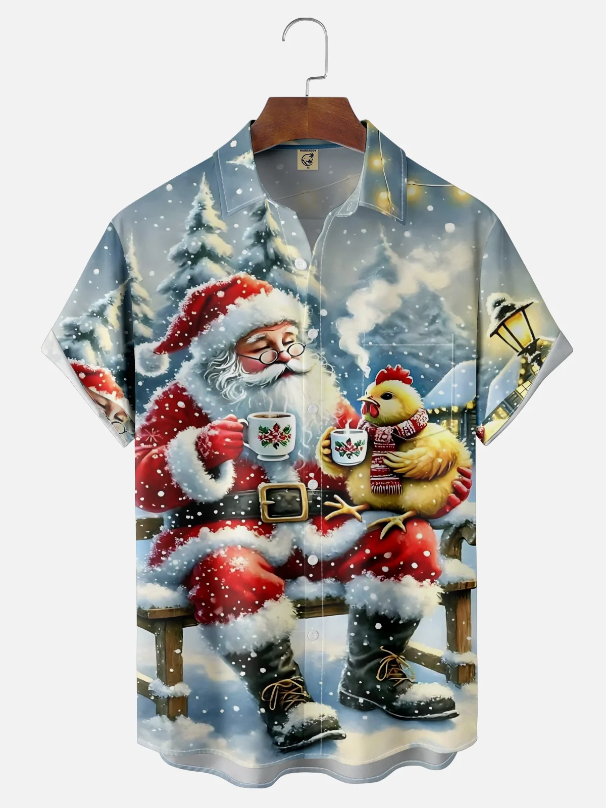 Moisture-wicking Christmas Santa Claus Chicken Chest Pocket Casual Shirt