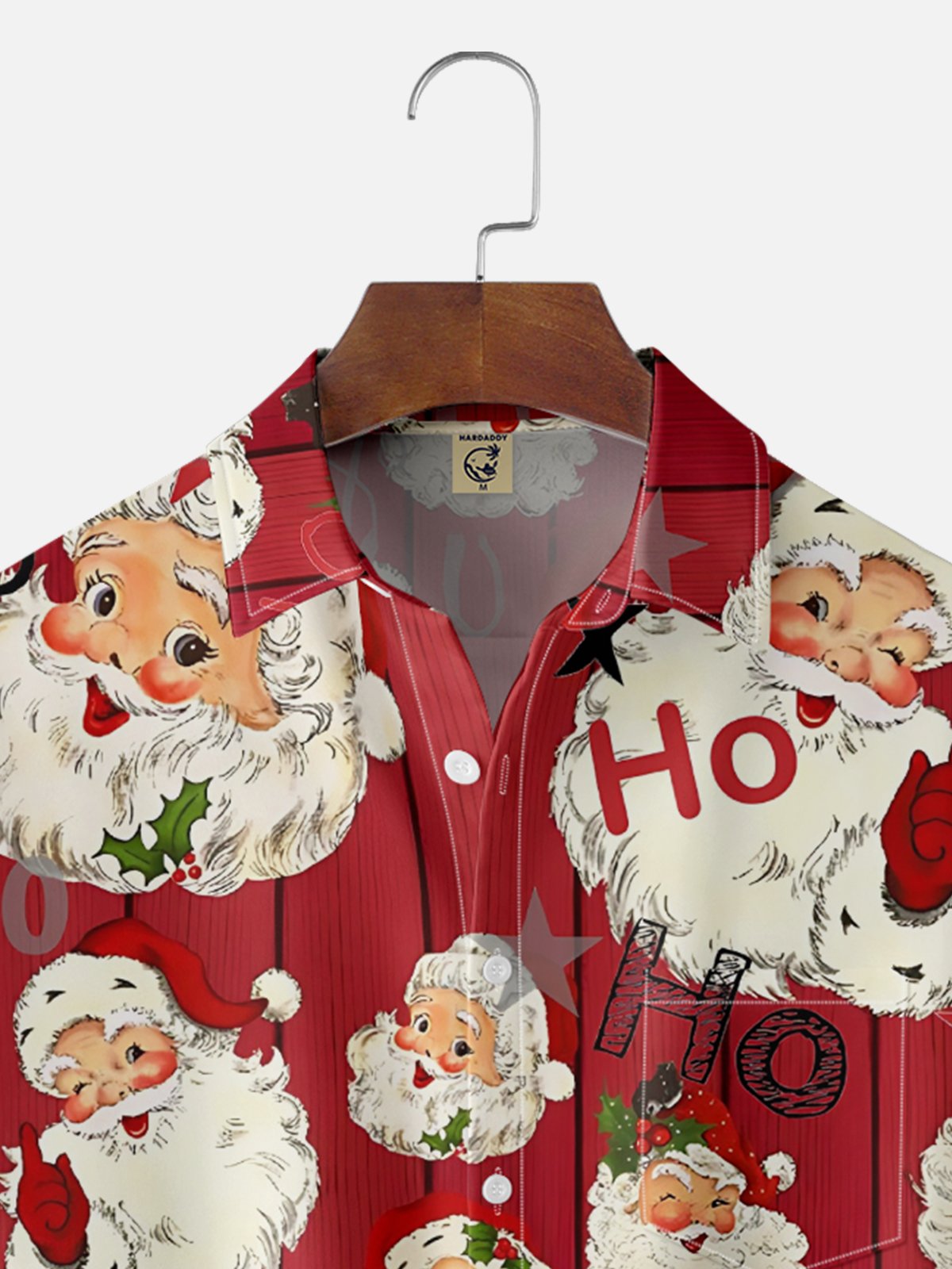 Moisture Wicking Christmas Santa HO Chest Pocket Hawaiian Shirt