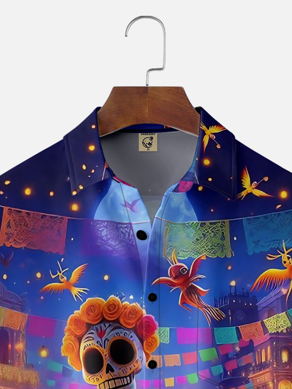 Moisture-wicking Day of the Dead Skeleton Fun Scene Chest Pocket Casual Shirt