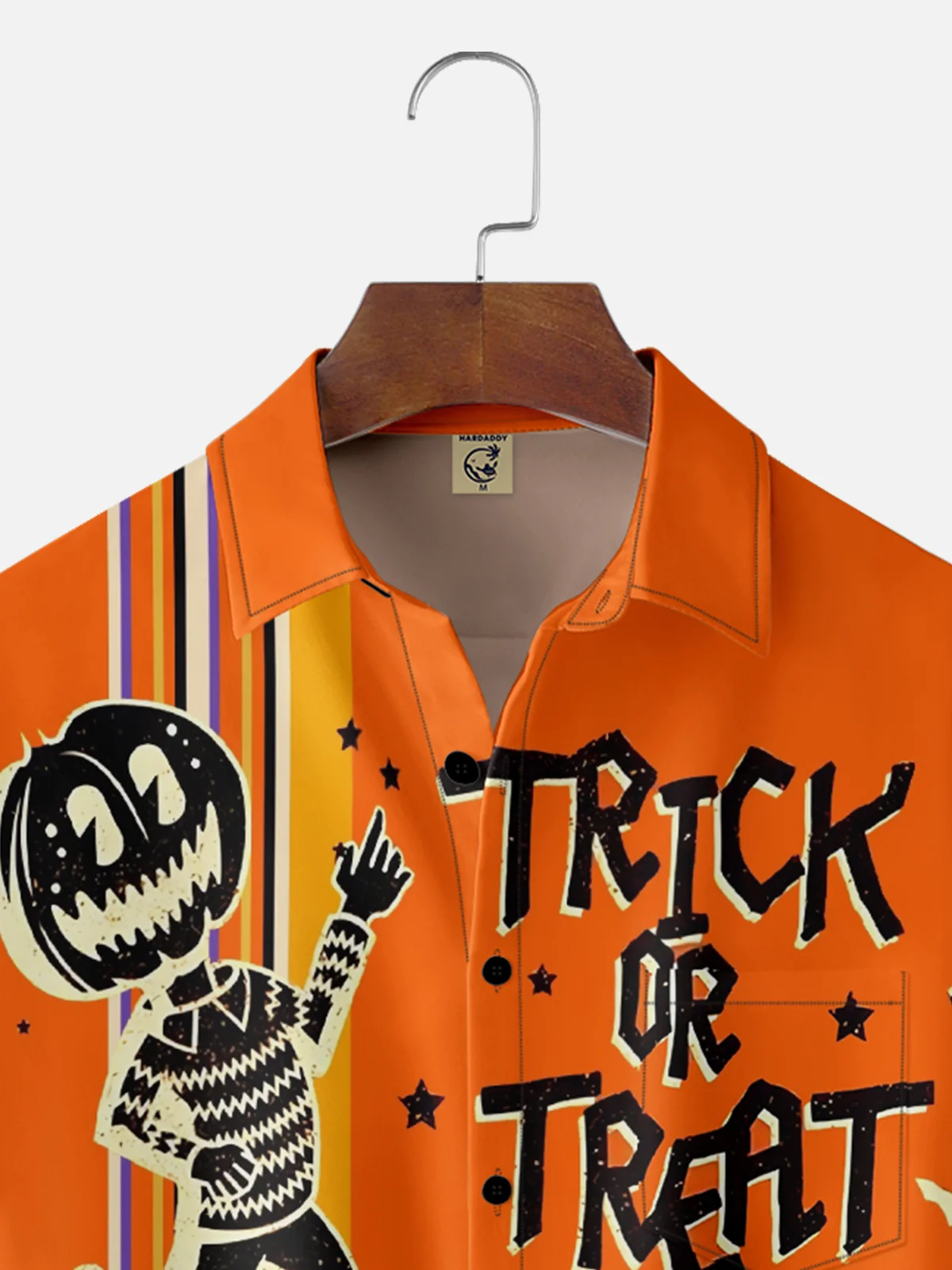 Moisture Wicking Halloween Pumpkin Ghost Chest Pocket Hawaiian Shirt