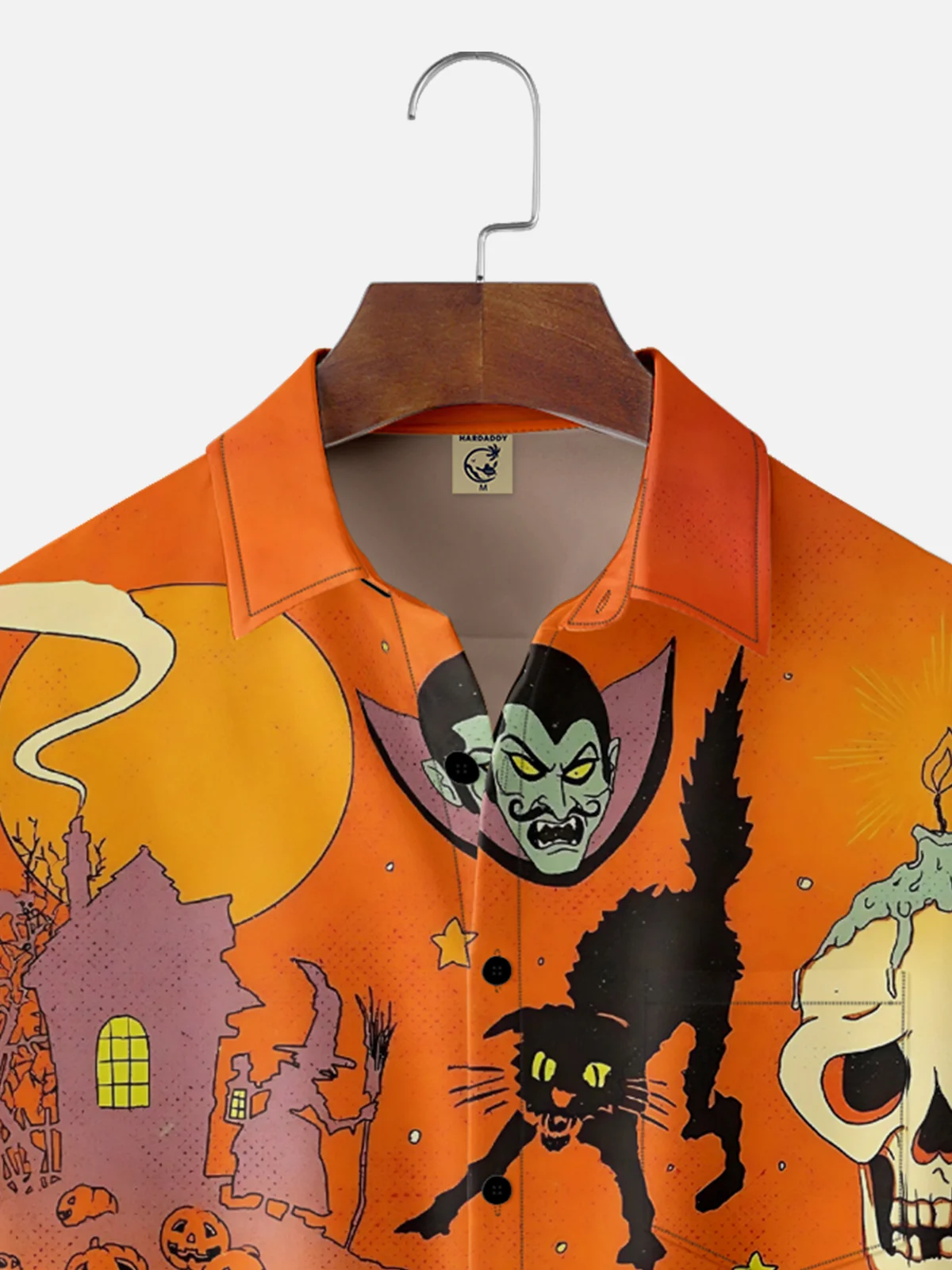 Moisture Wicking Halloween Pumpkin Ghost Chest Pocket Hawaiian Shirt