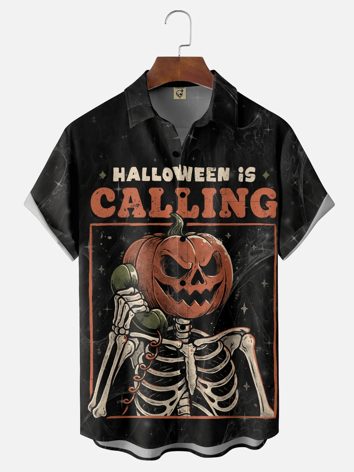 Hardaddy X Eduely Moisture-wicking Halloween Pumpkin Skull Chest Pocket Hawalian Shirt