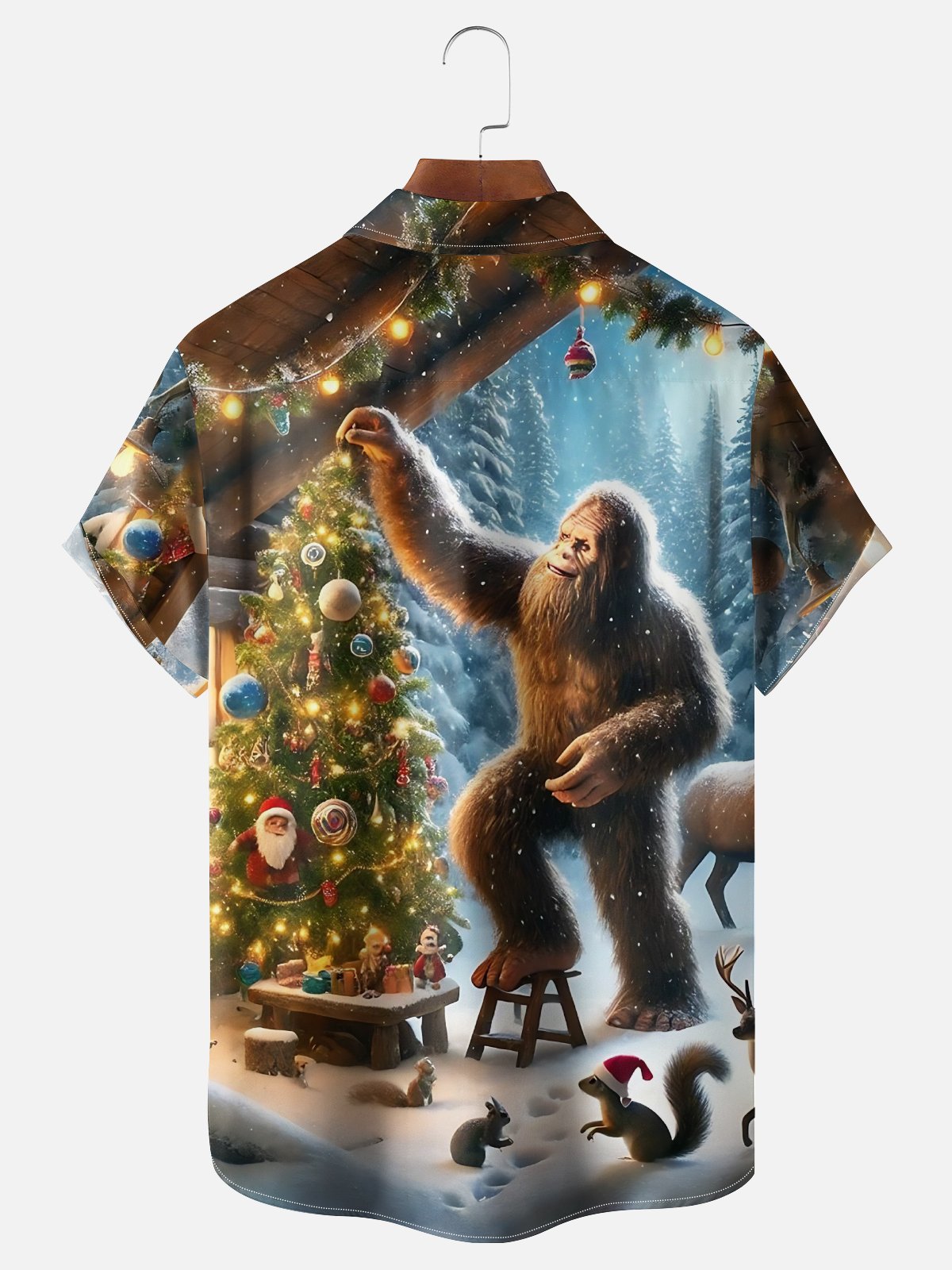 Moisture-wicking Christmas Bigfoot Funny Christmas Tree Chest Pocket Casual Shirt