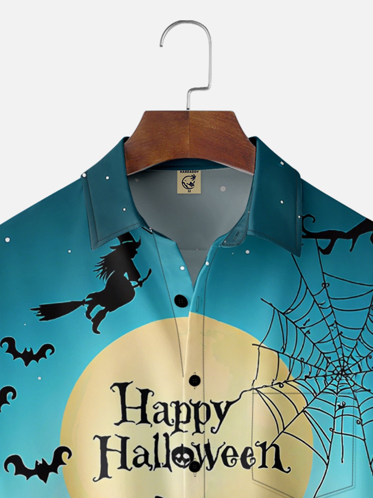 Moisture Wicking Halloween Witch Castle Chest Pocket Hawaiian Shirt