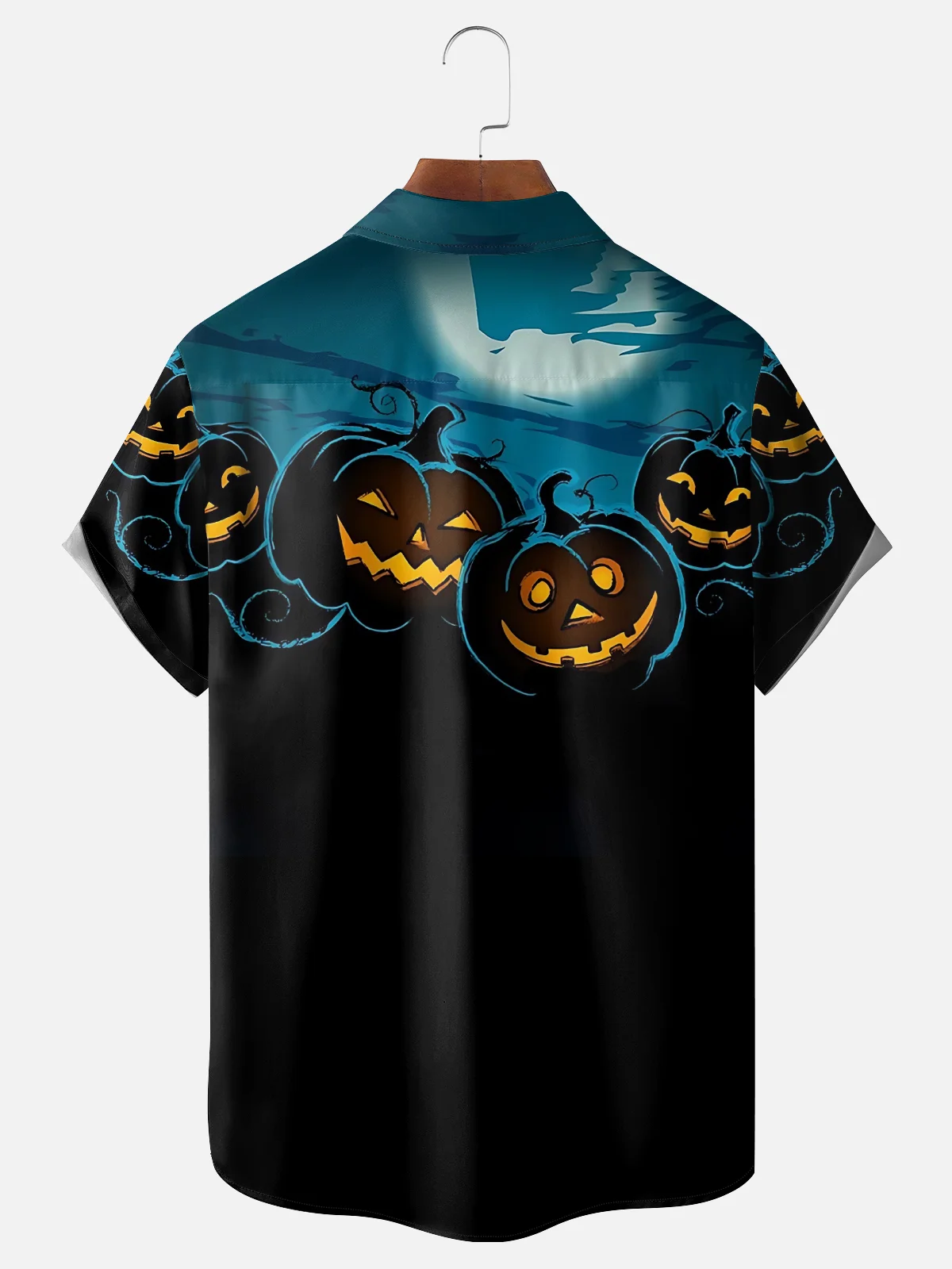Moisture Wicking Halloween Pumpkin Chest Pocket Hawaiian Shirt
