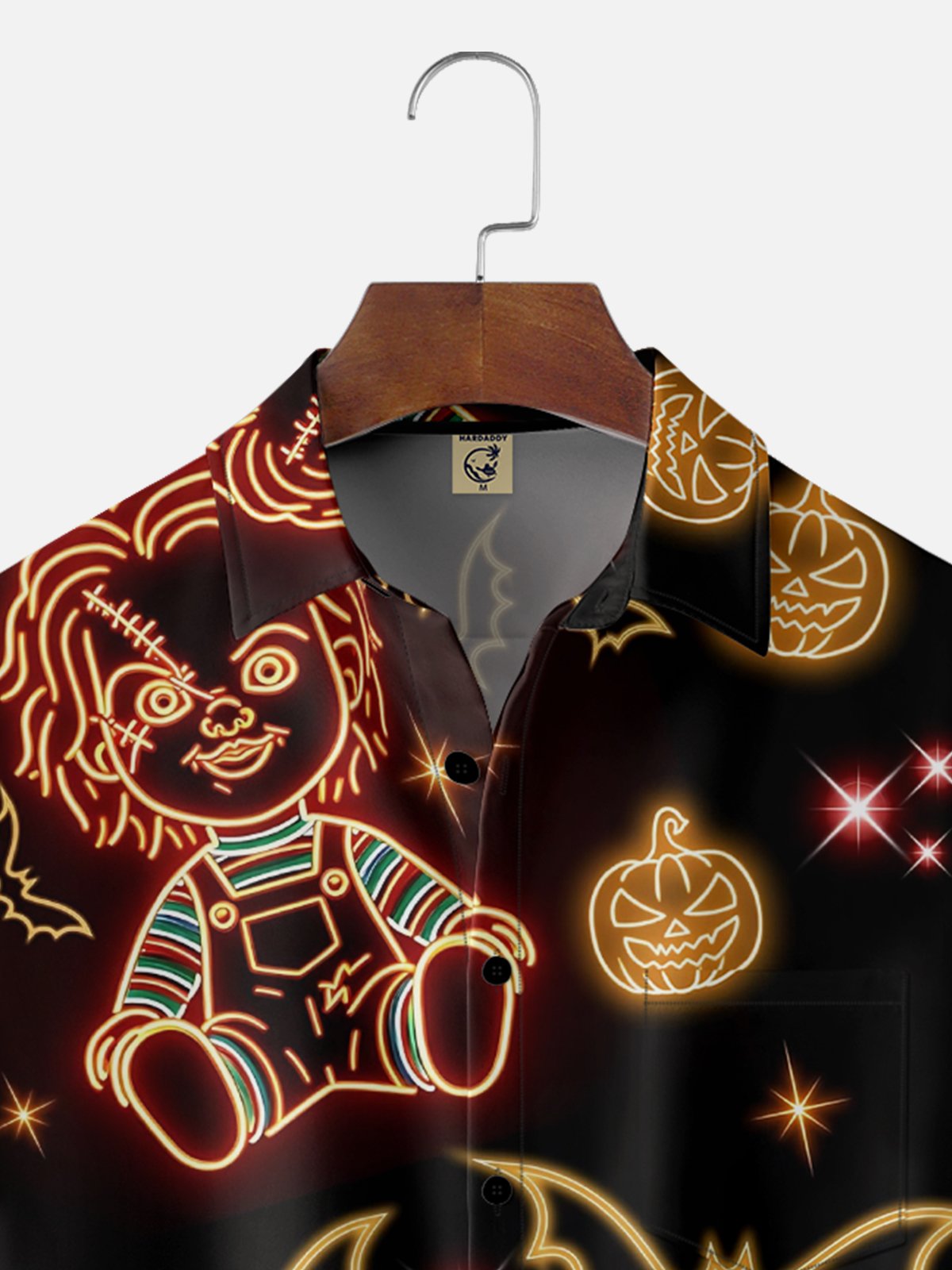 Moisture-wicking Halloween Pumpkin Scary Doll Fun Chest Pocket Casual Shirt