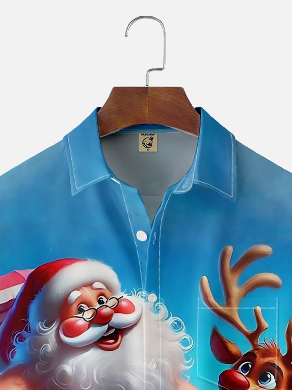 Moisture Wicking Christmas Elk Santa Beach Vacation Chest Pocket Hawaiian Shirt