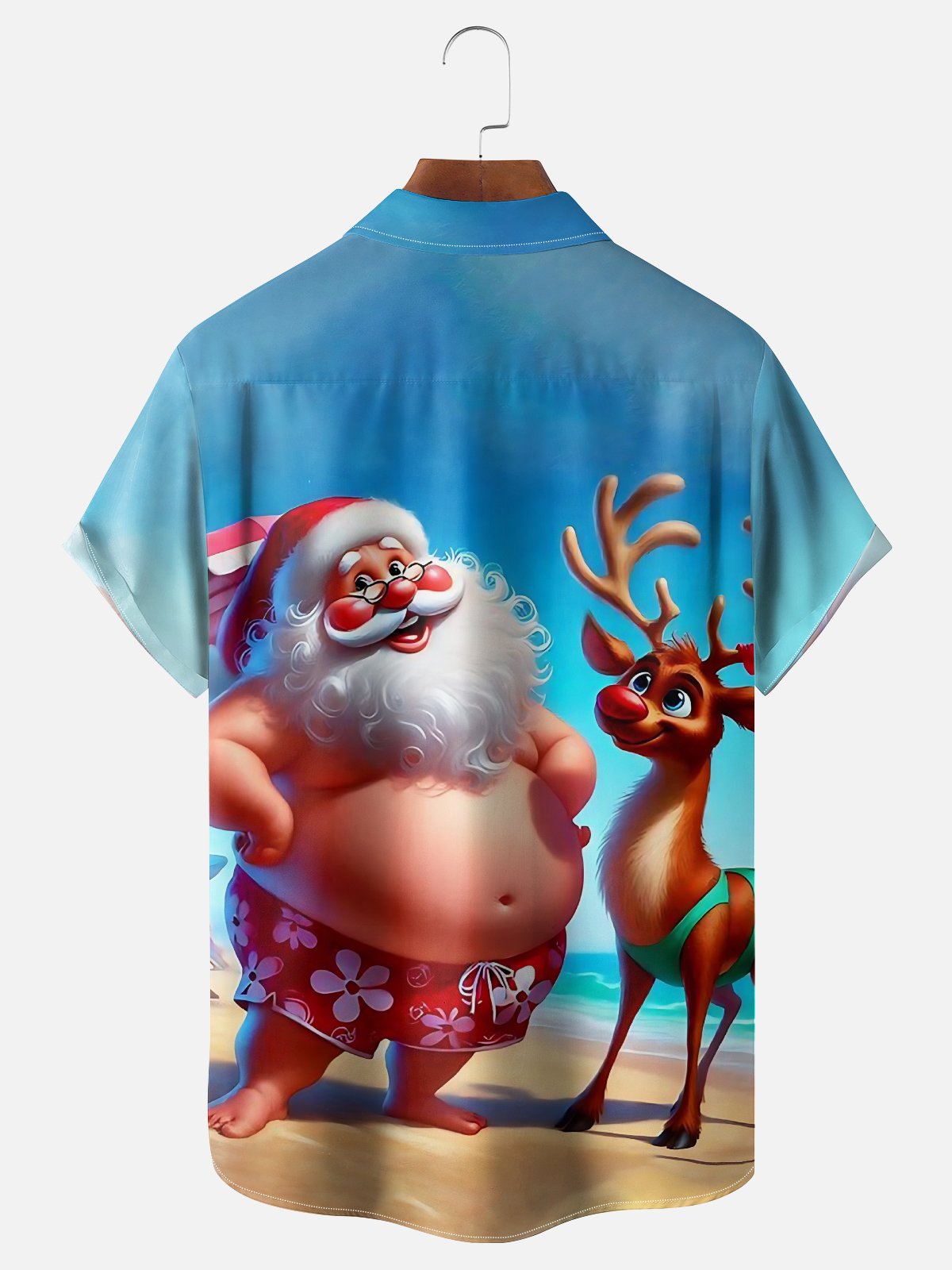 Moisture Wicking Christmas Elk Santa Beach Vacation Chest Pocket Hawaiian Shirt