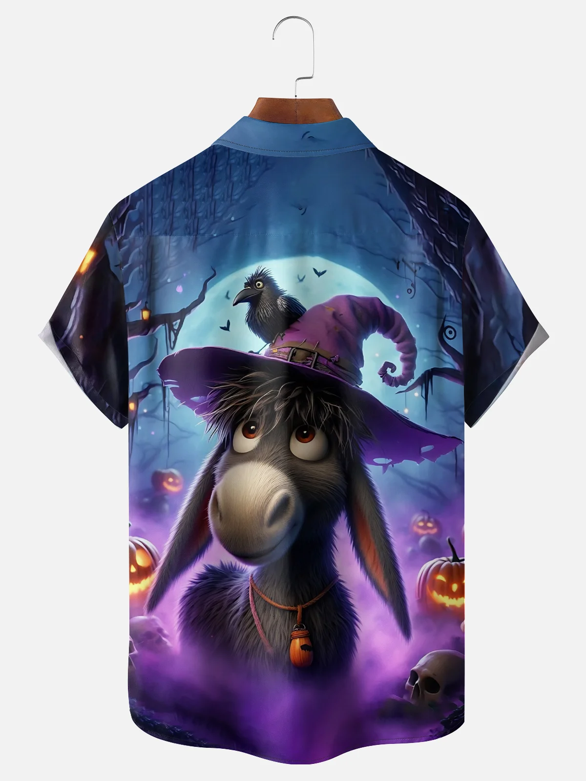 Moisture Wicking Halloween Wizard Donkey Chest Pocket Hawaiian Shirt