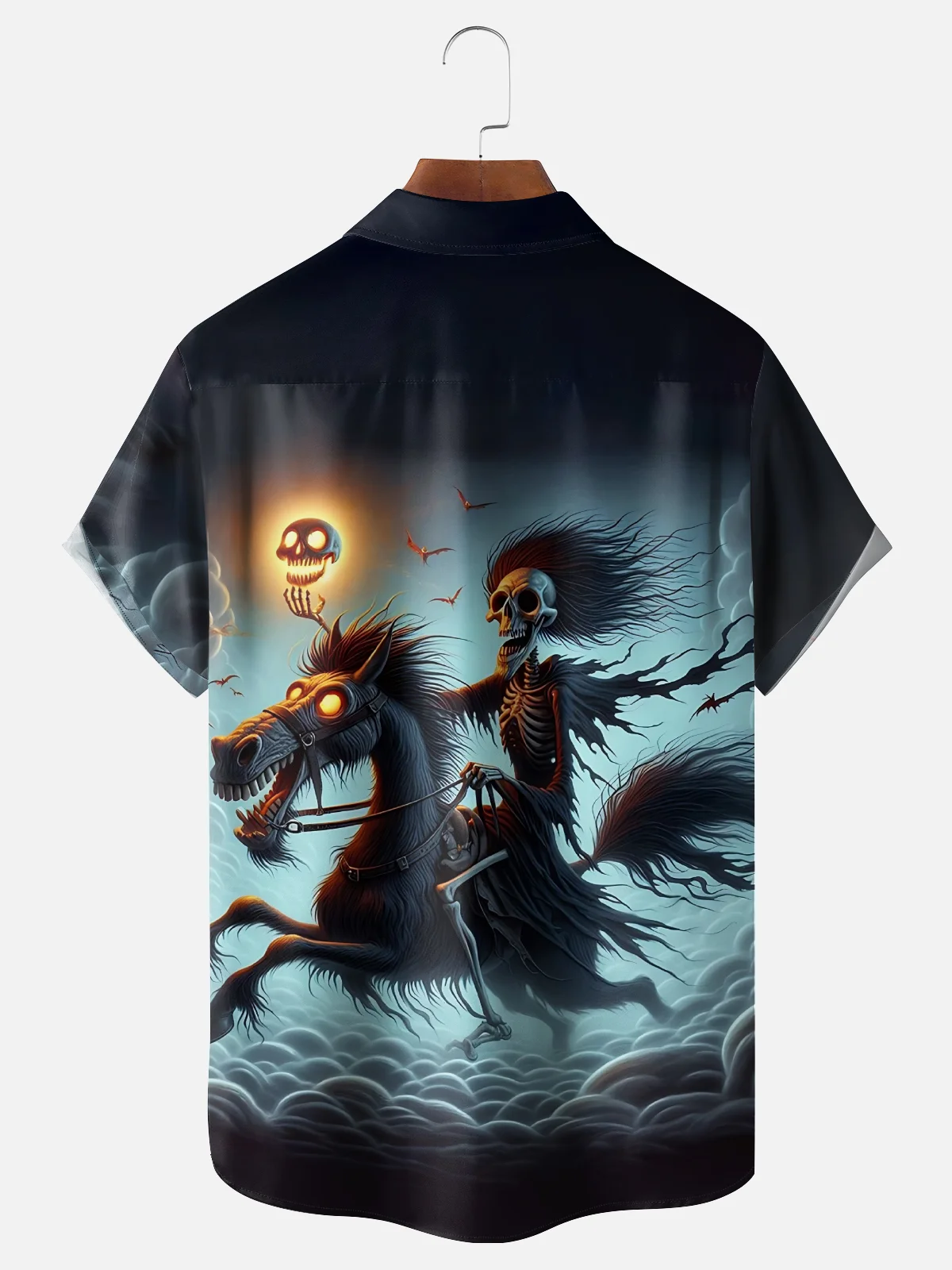Moisture Wicking Halloween Skeleton Horse Chest Pocket Hawaiian Shirt