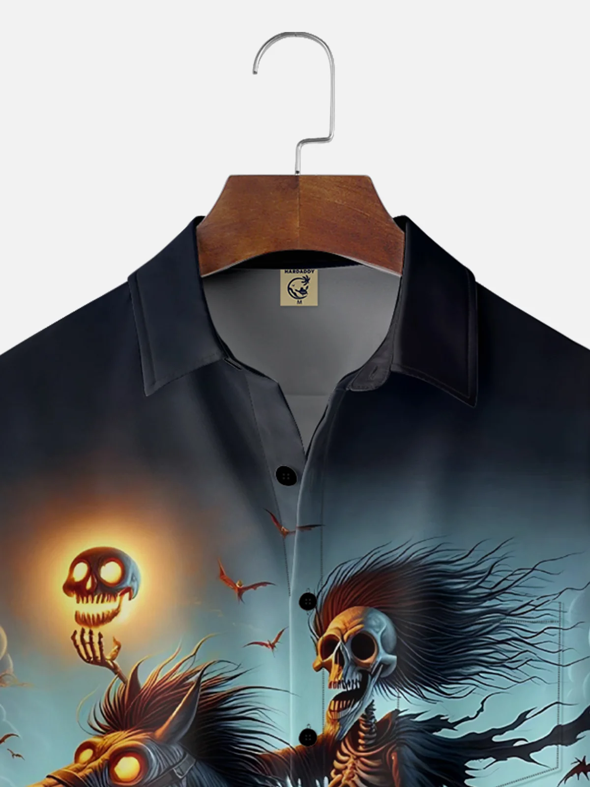 Moisture Wicking Halloween Skeleton Horse Chest Pocket Hawaiian Shirt
