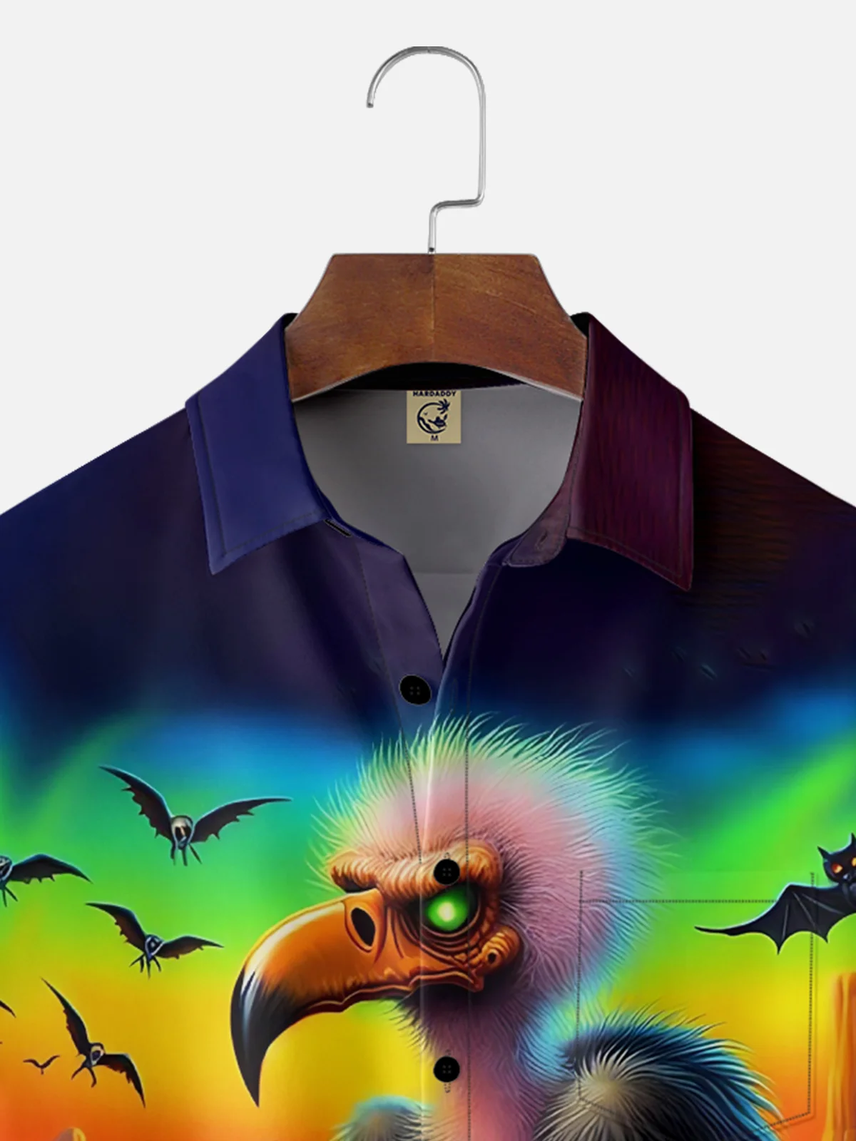 Moisture Wicking Halloween Pumpkin Skull Vulture Chest Pocket Hawaiian Shirt