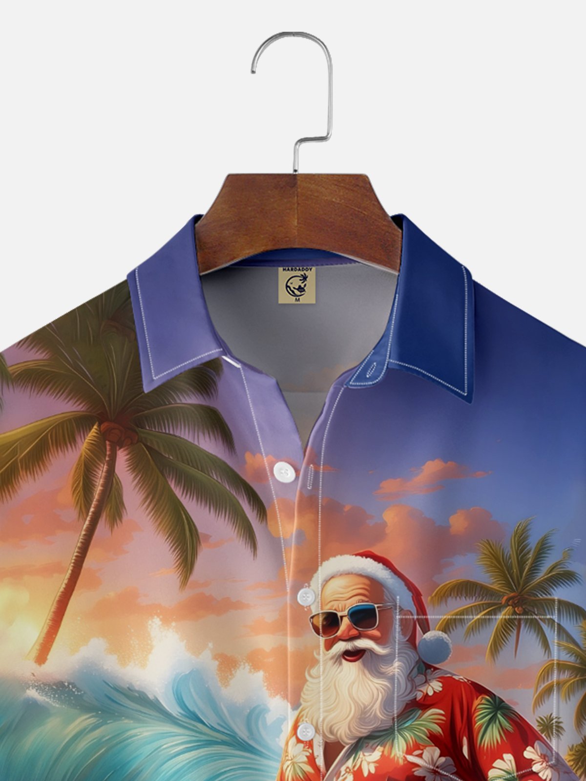 Moisture-Wicking Christmas Santa Surf Chest Pocket Hawaiian Shirt