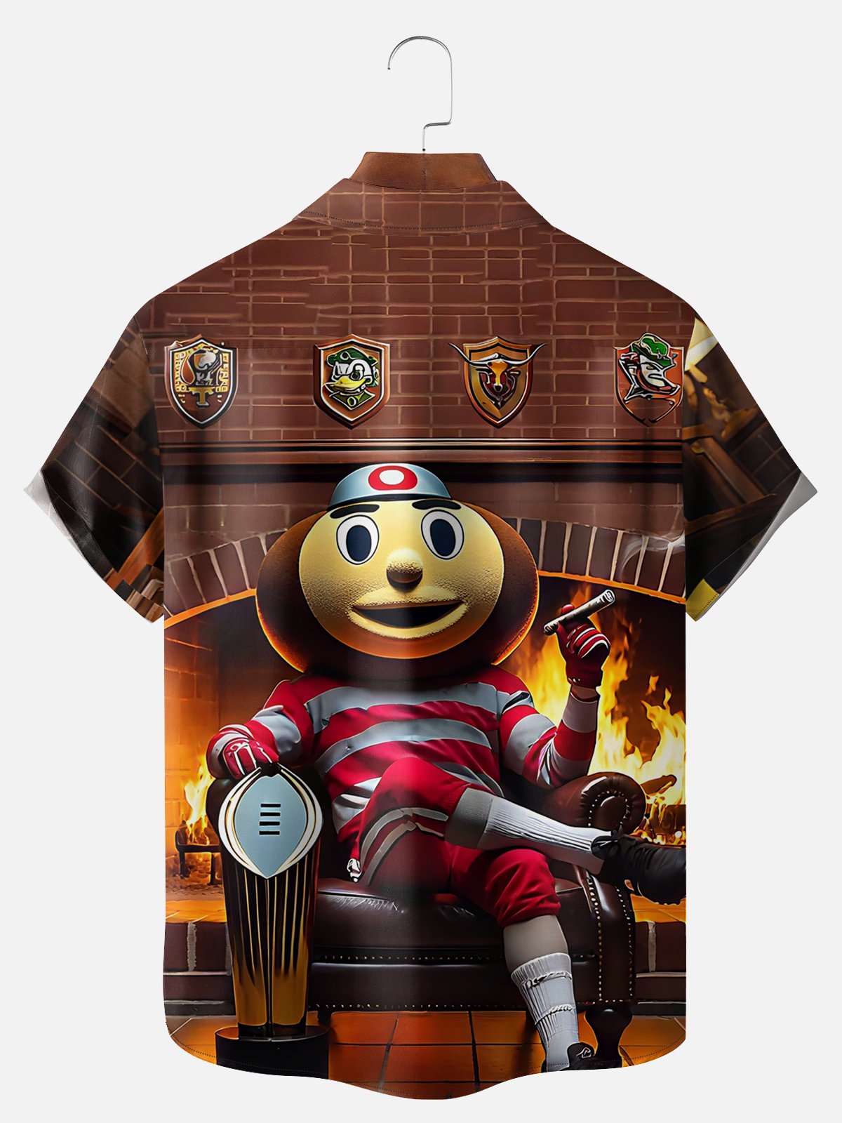 Big Size Moisture-wicking American Football Ohio State Art Buckeyes Chest Pocket Casual Shirt