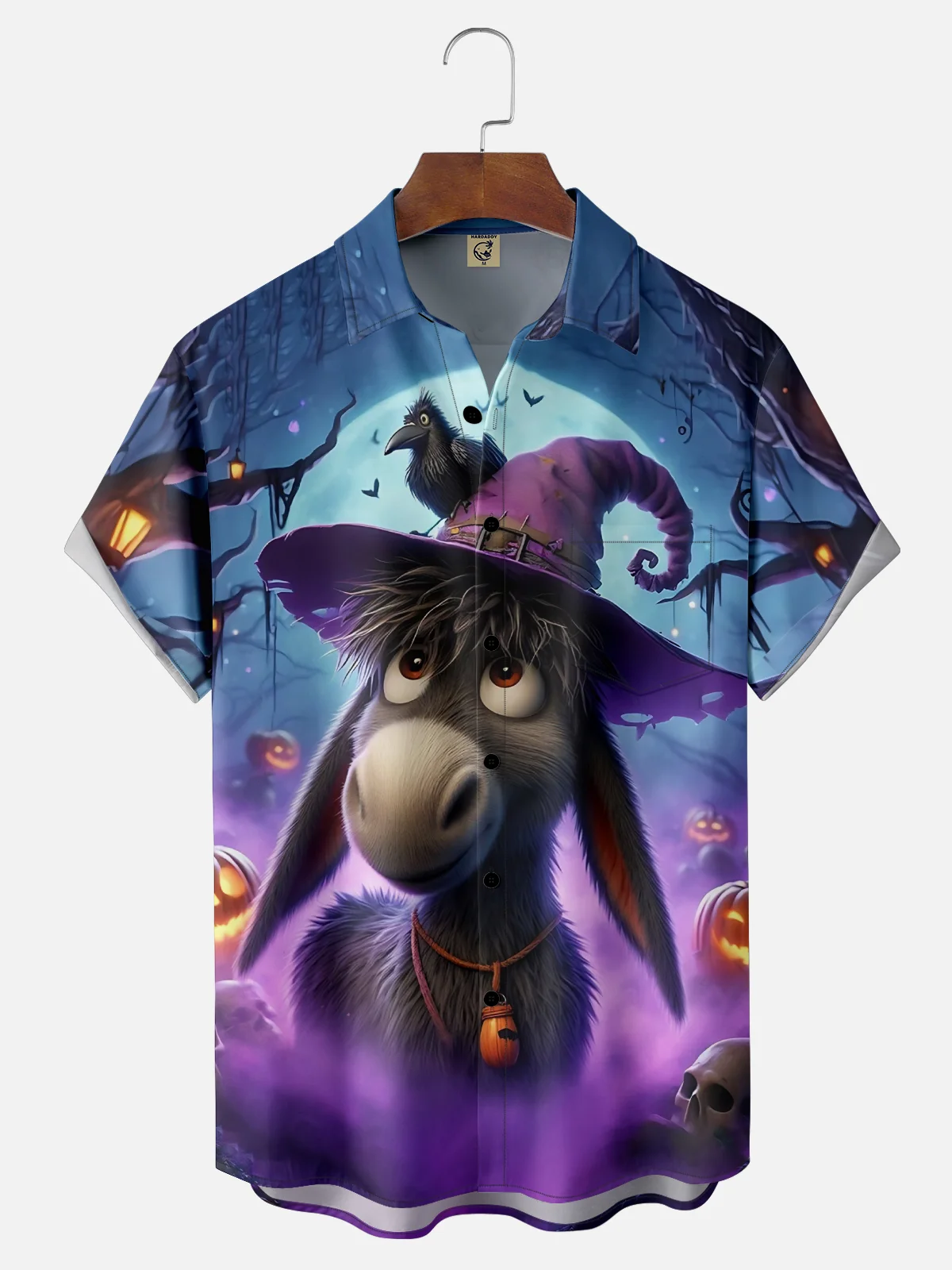 Moisture Wicking Halloween Wizard Donkey Chest Pocket Hawaiian Shirt