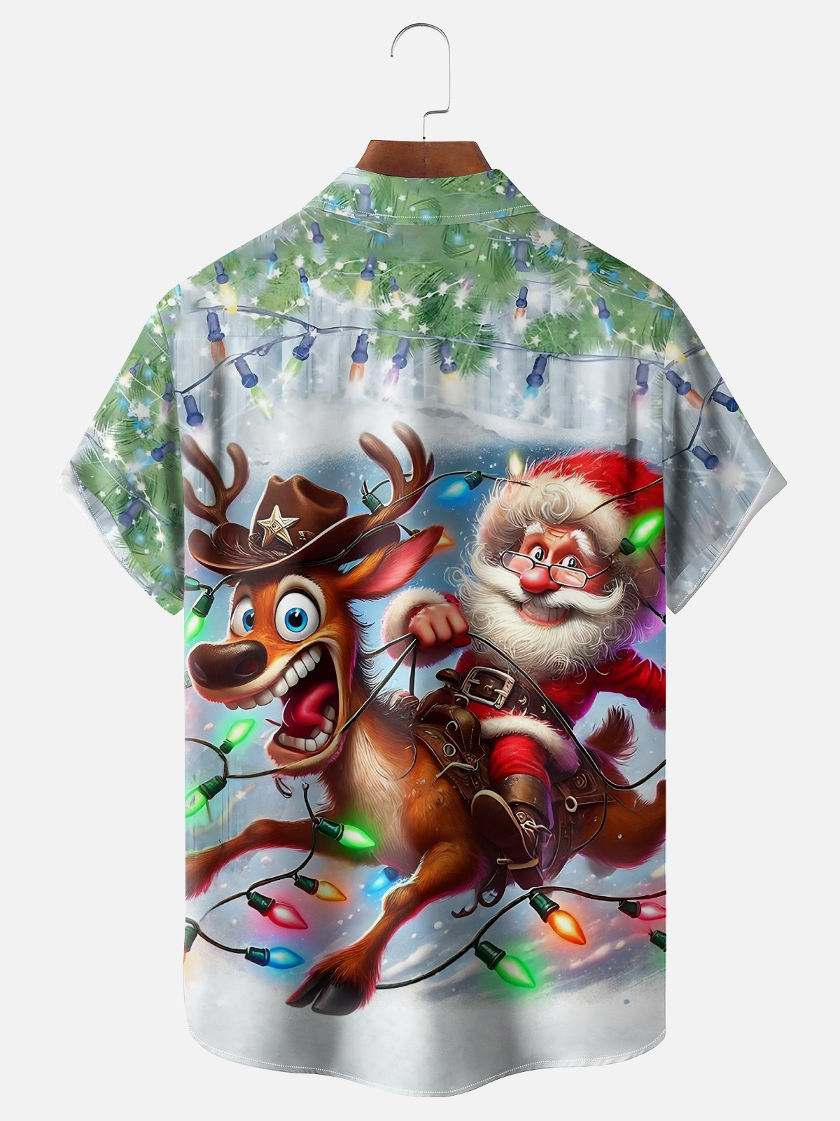 Moisture Wicking Christmas Santa Claus Riding an Elk Chest Pocket Hawaiian Shirt