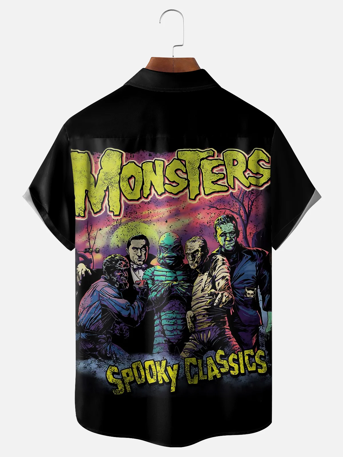 Moisture Wicking Halloween The Monster Chest Pocket Hawaiian Shirt