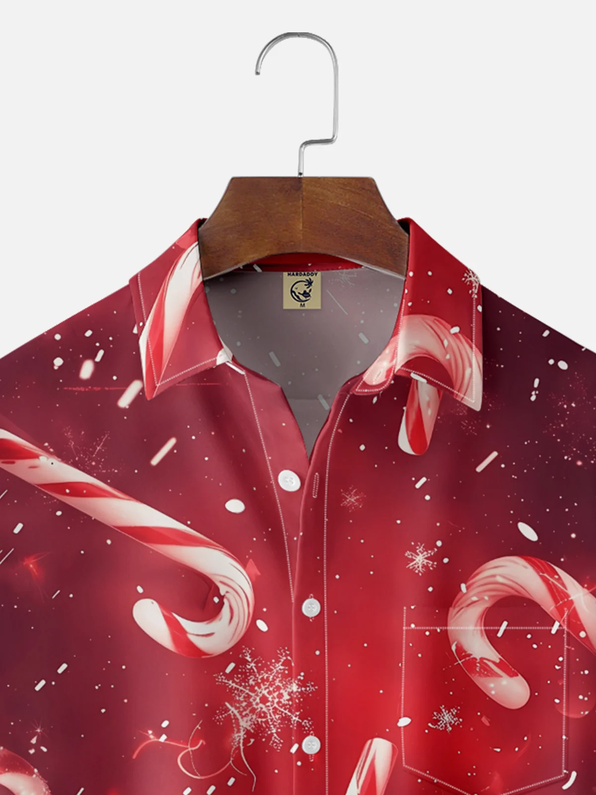 Moisture-wicking Christmas Candy Cane Art Chest Pocket Casual Shirt