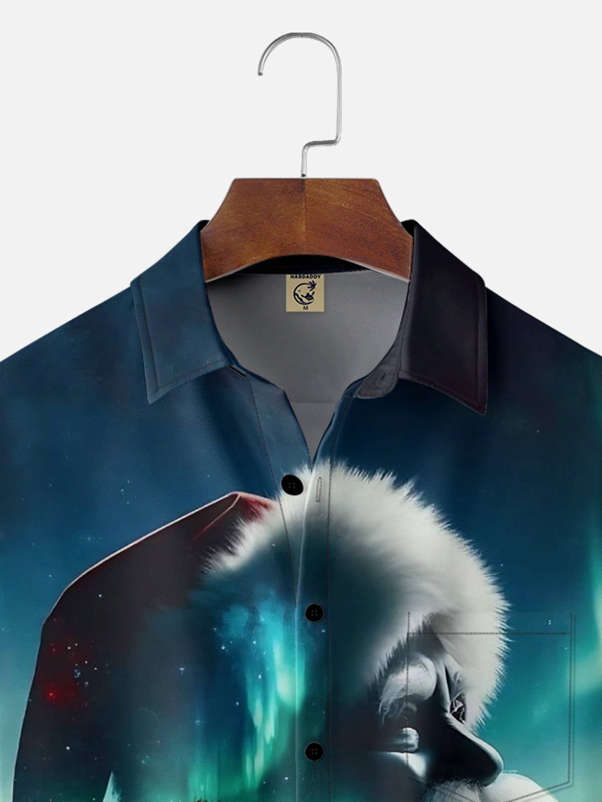 Moisture-wicking Christmas Santa Claus Aurora Snow Chest Pocket Casual Shirt
