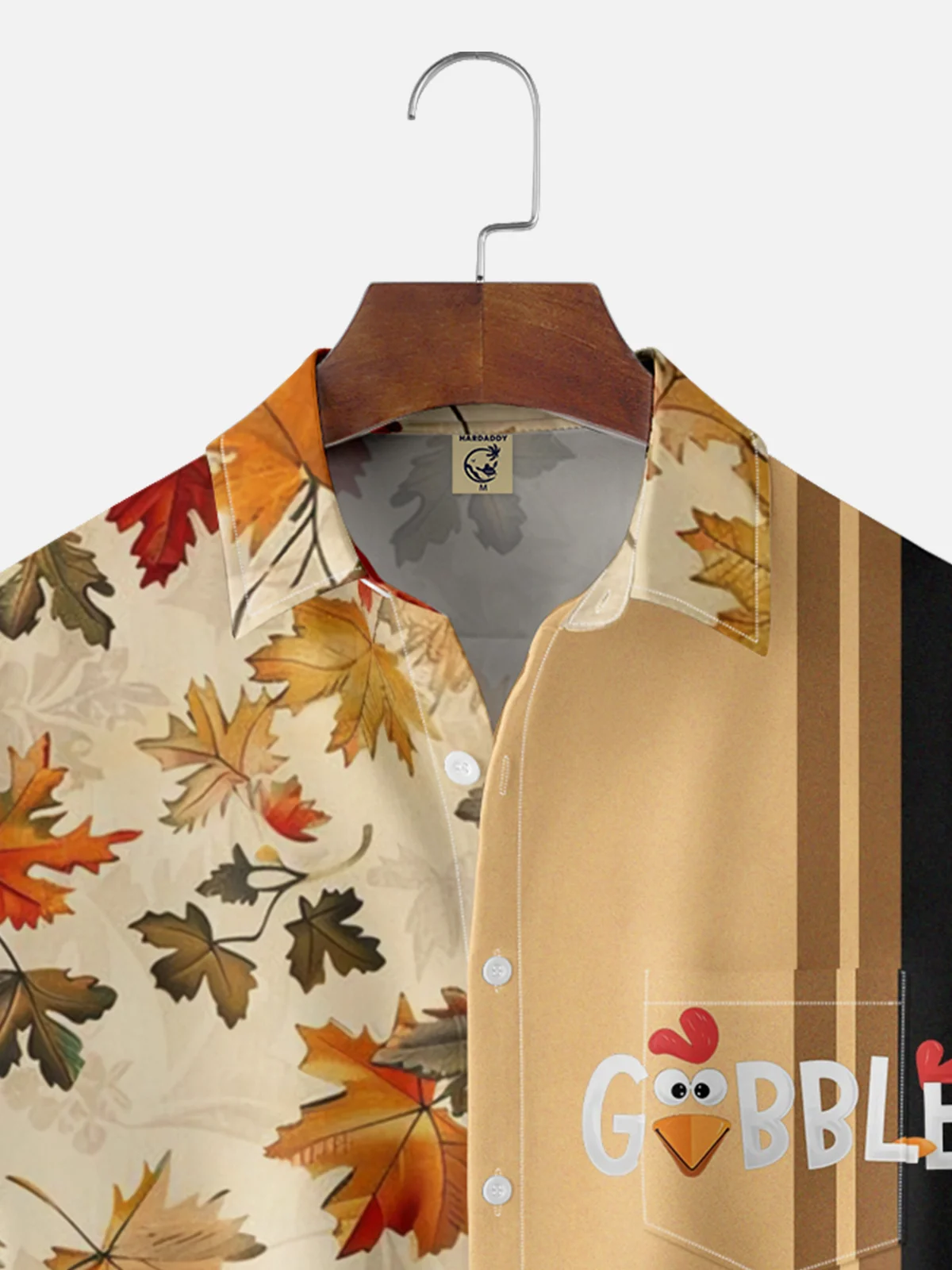 Moisture-wicking Thanksgiving Maple Leaf Fruit Autumn Harvest Chest Pocket Bowling Shirt