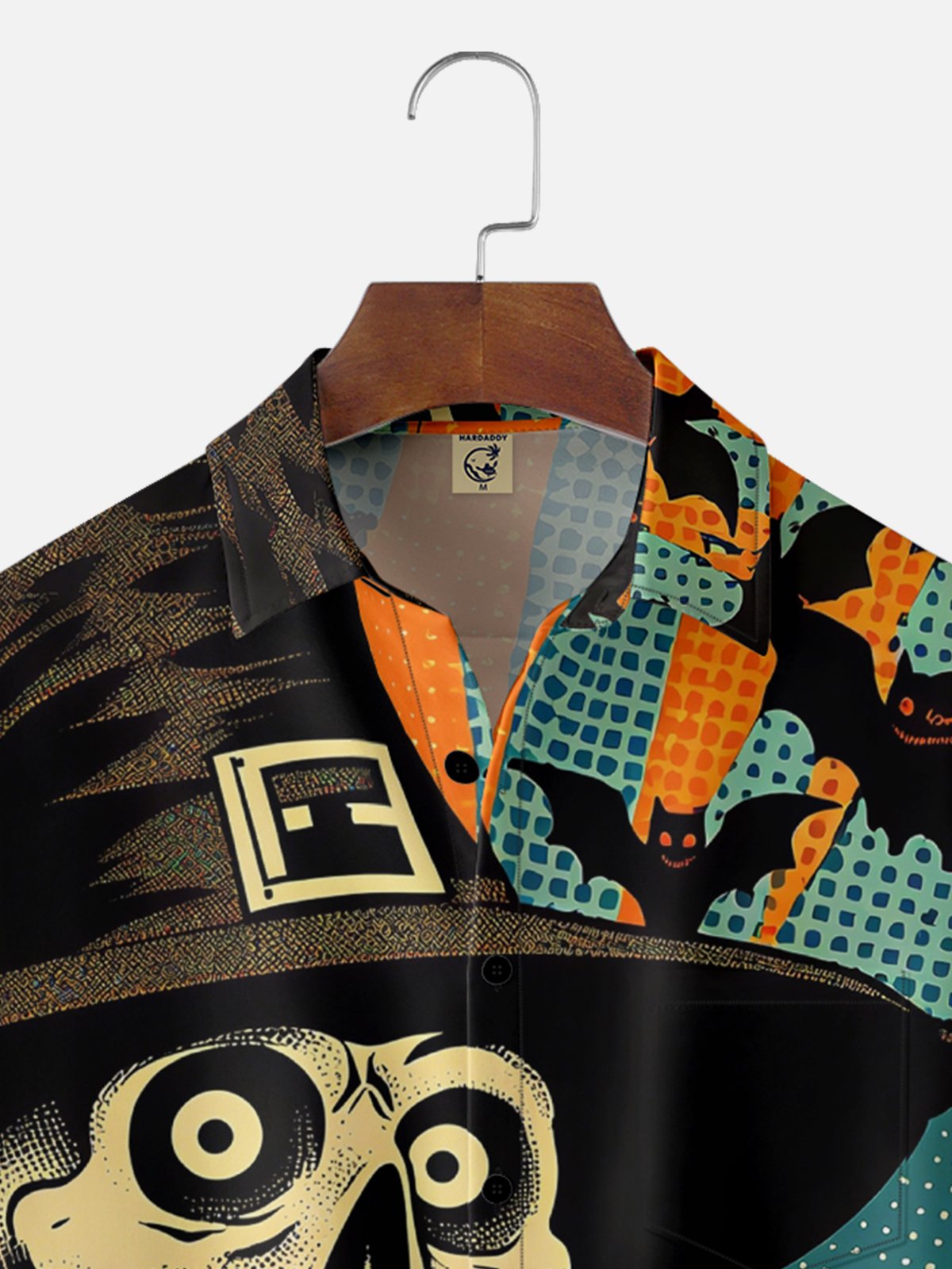 Moisture-wicking Halloween Fun Skull Pumpkin Chest Pocket Casual Shirt