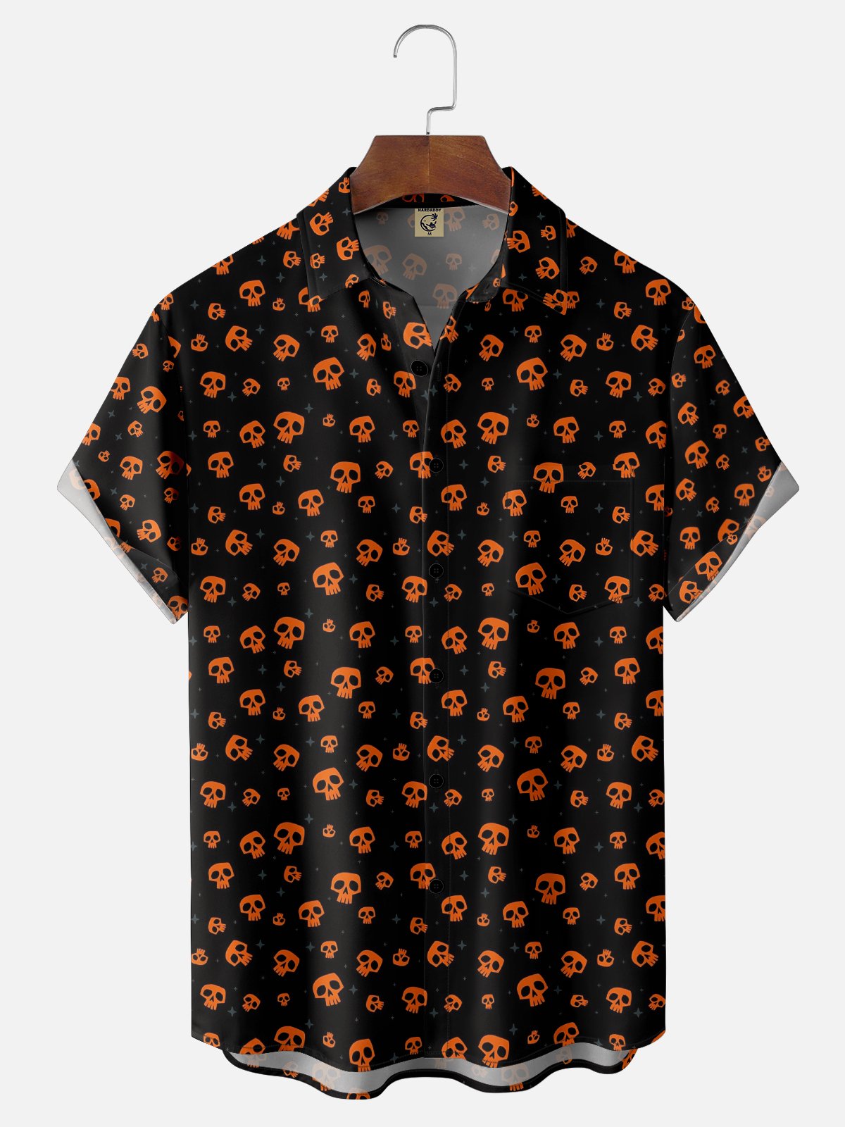 Moisture-wicking Halloween Fun Skull Print Chest Pocket Casual Shirt